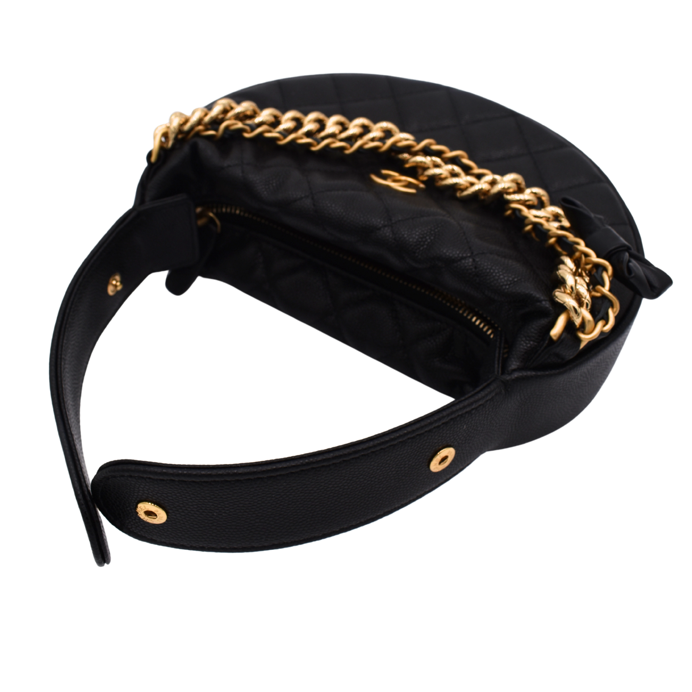Double Chain Bow Black Quilted Caviar Mini Hobo