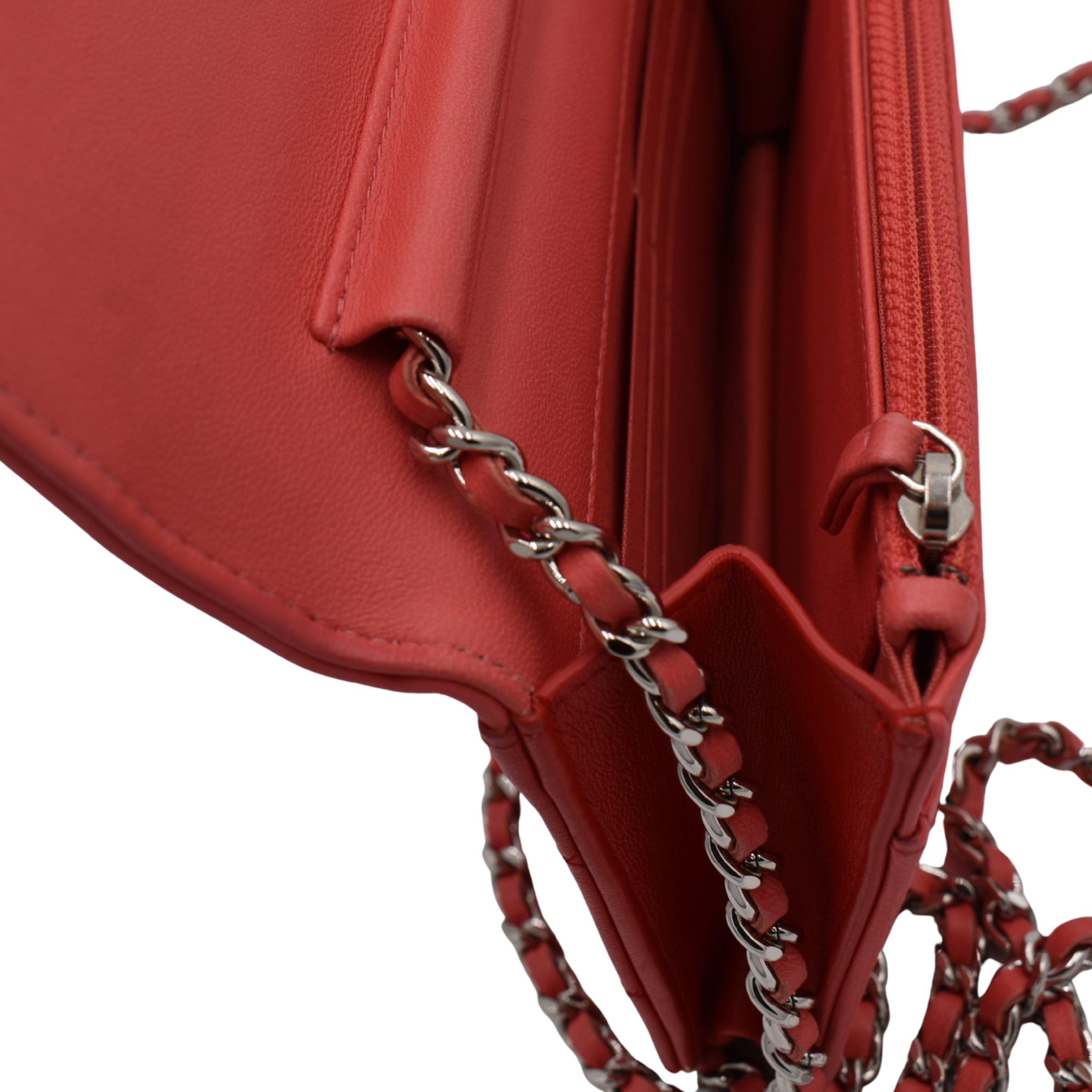 Quilted Lambskin Red/Pink Wallet on Chain