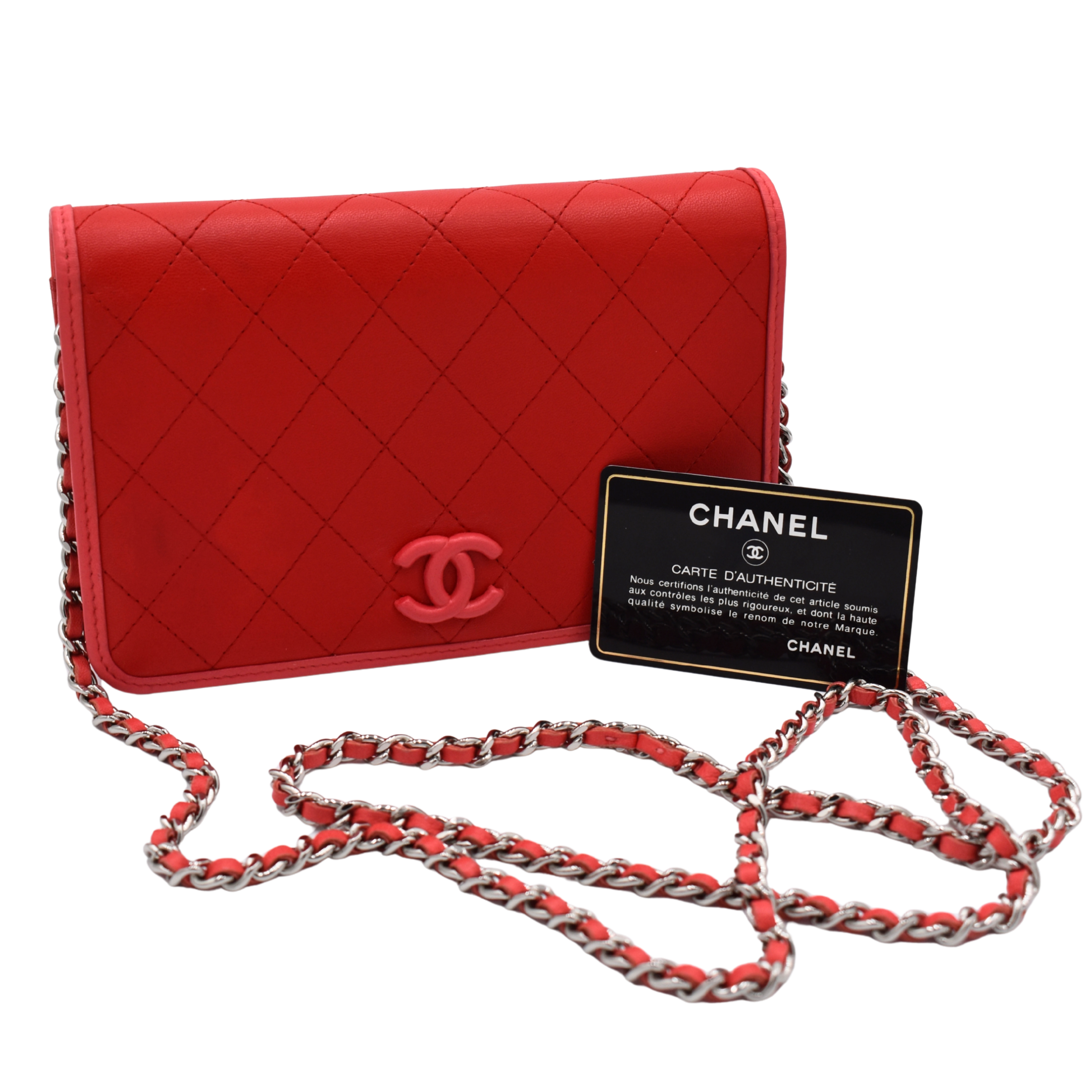 Quilted Lambskin Red/Pink Wallet on Chain