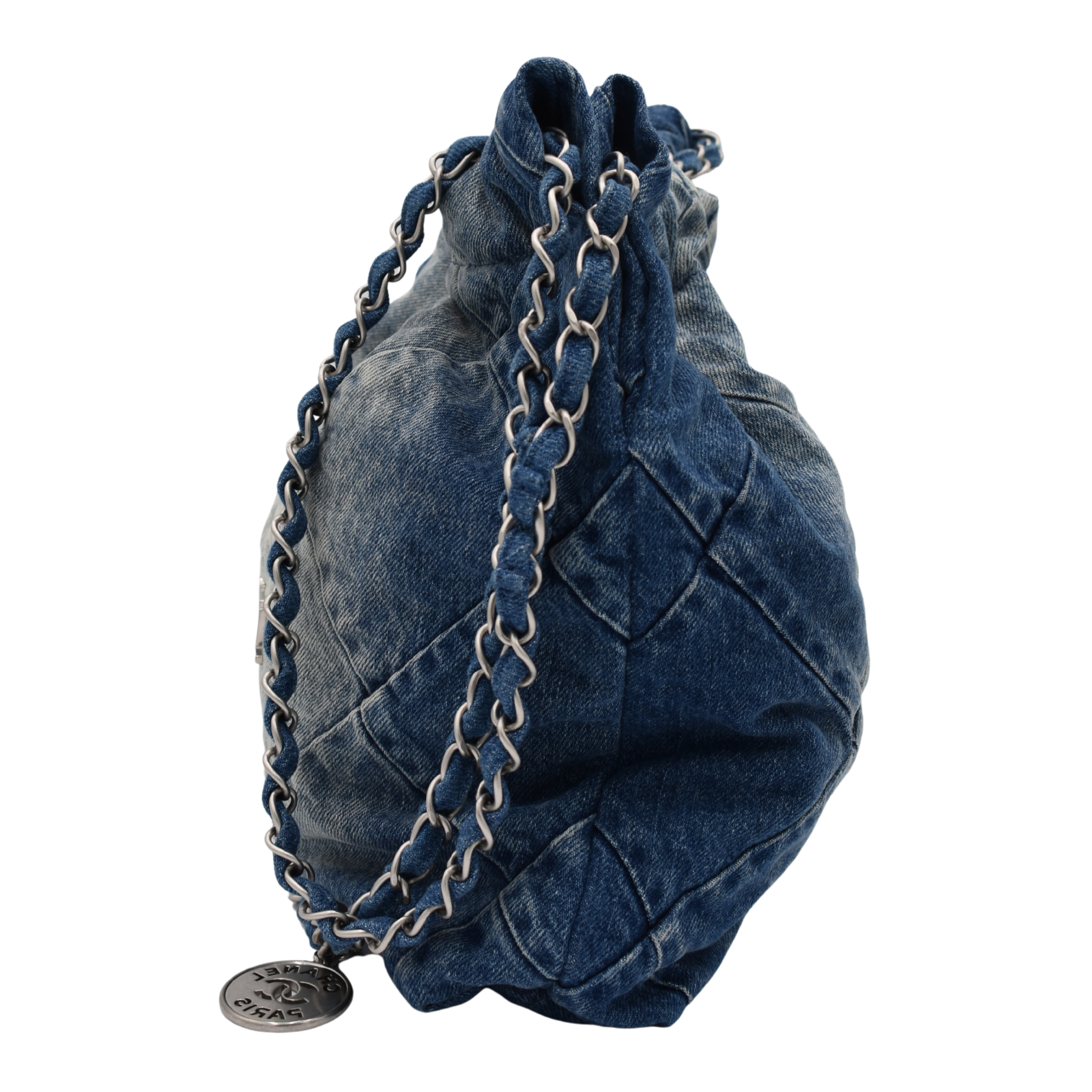22 Quilted Chain Denim Hobo Small