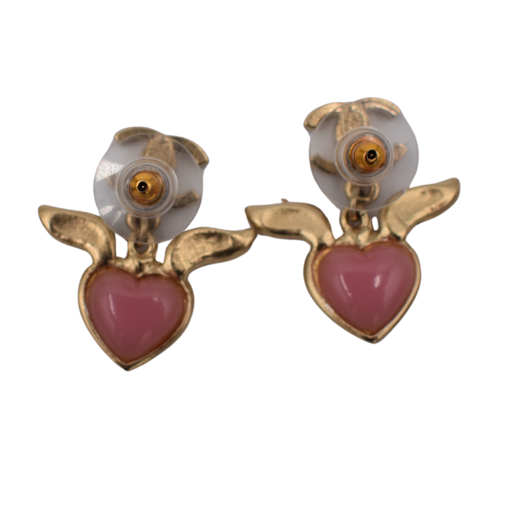 CC Logo Pink Heart Rhinestone Earrings