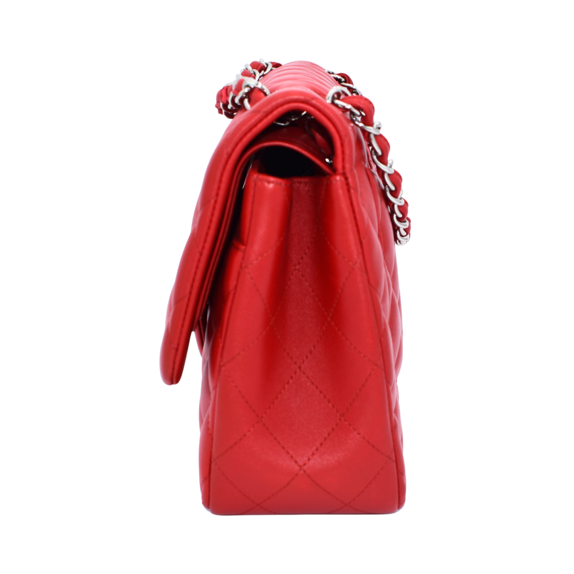 Red Lambskin Jumbo Double Flap