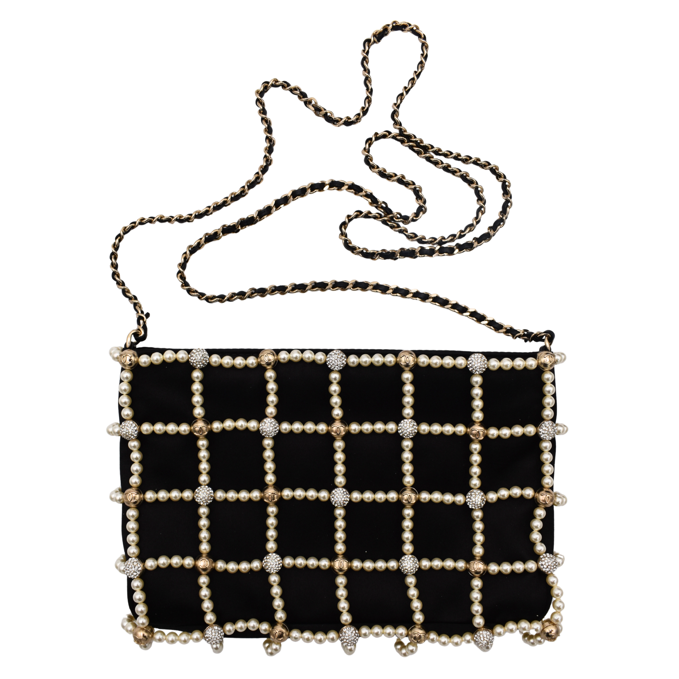 Satin Pearl Frame Crossbody Evening Bag
