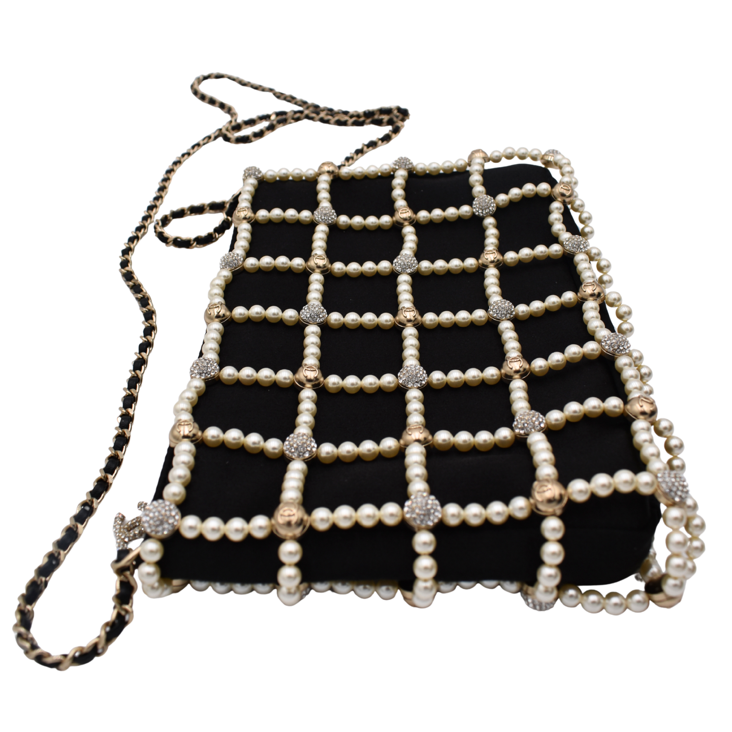 Satin Pearl Frame Crossbody Evening Bag