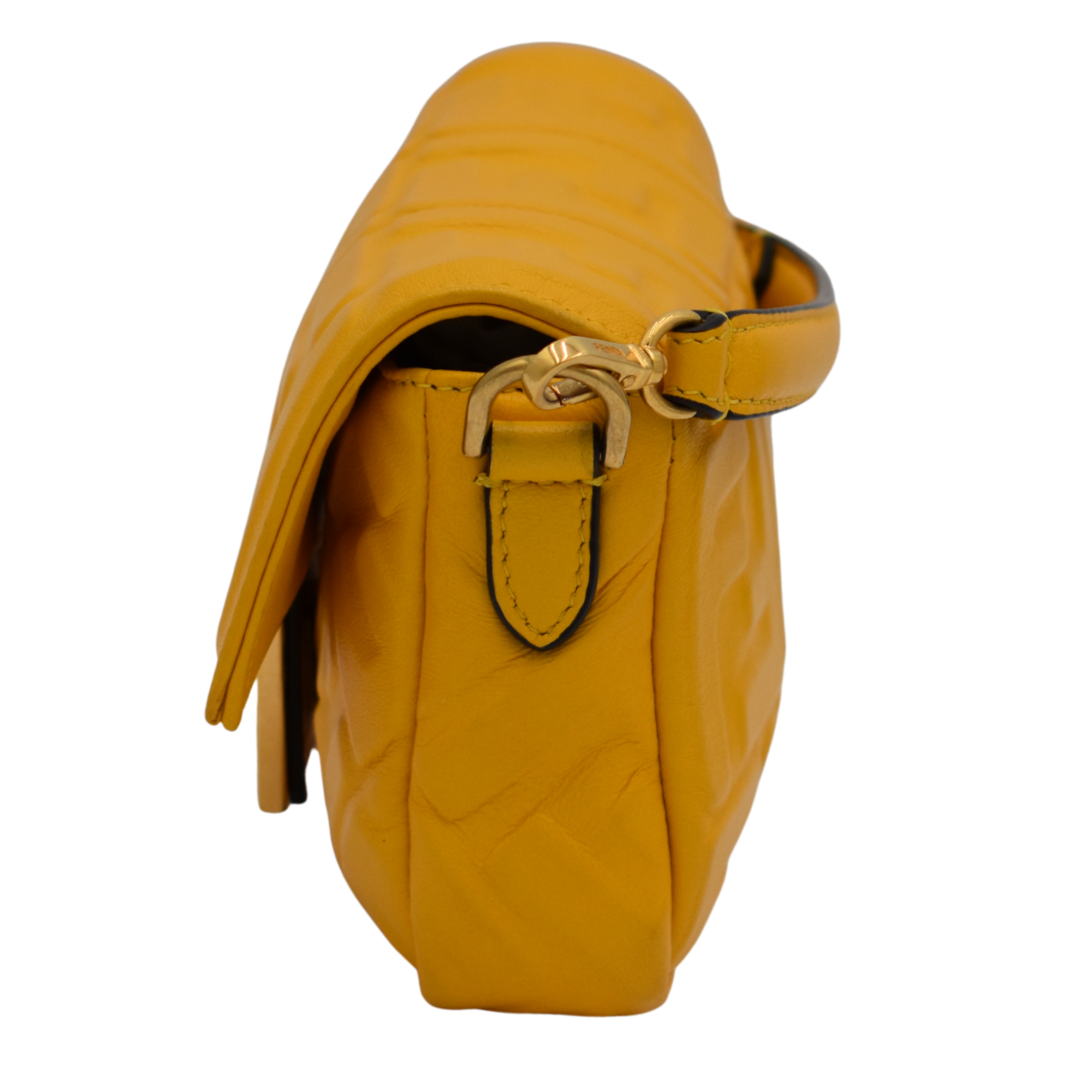 Mini Baguette Yellow FF Embossed Nappa Leather