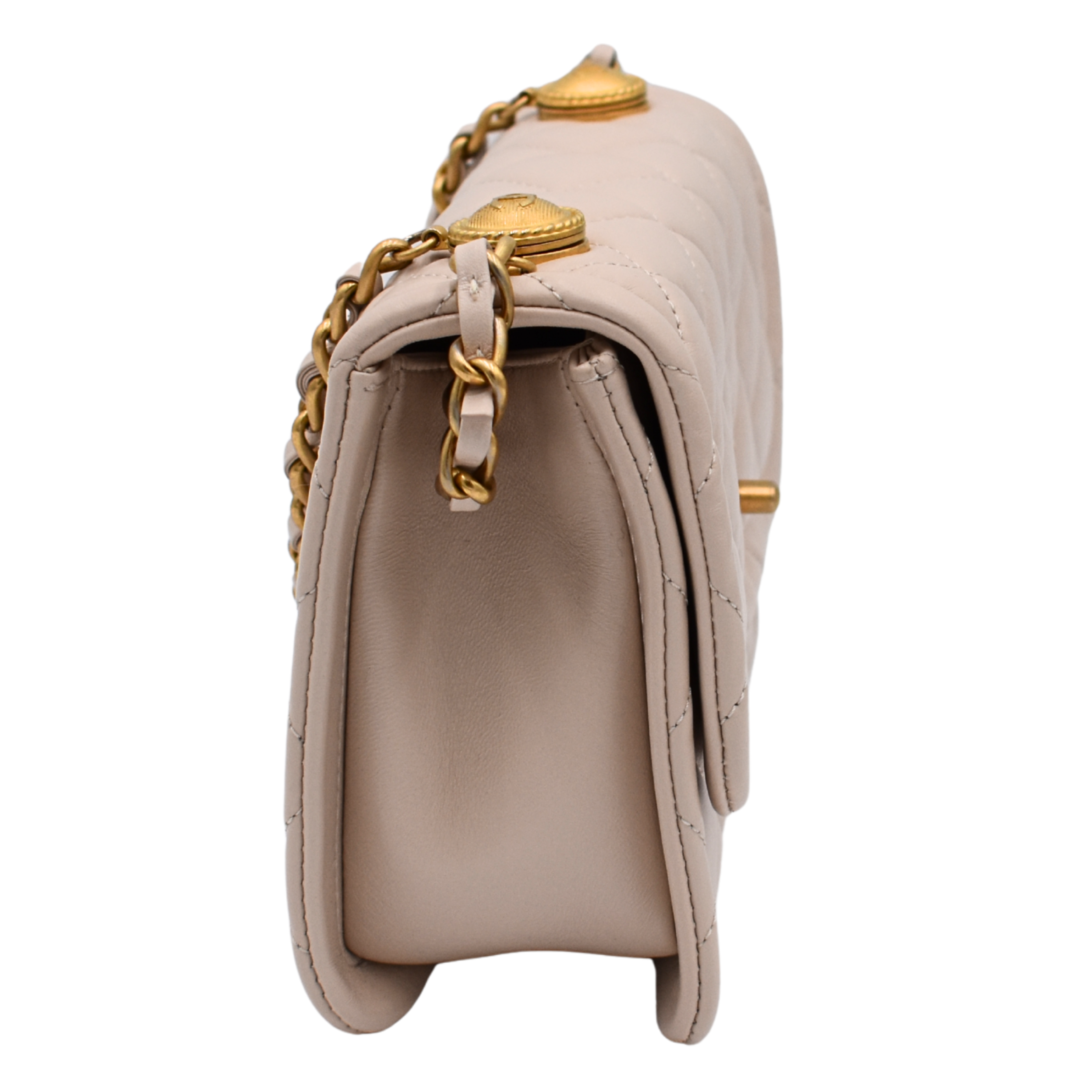 Button on Top Small Lambskin Beige