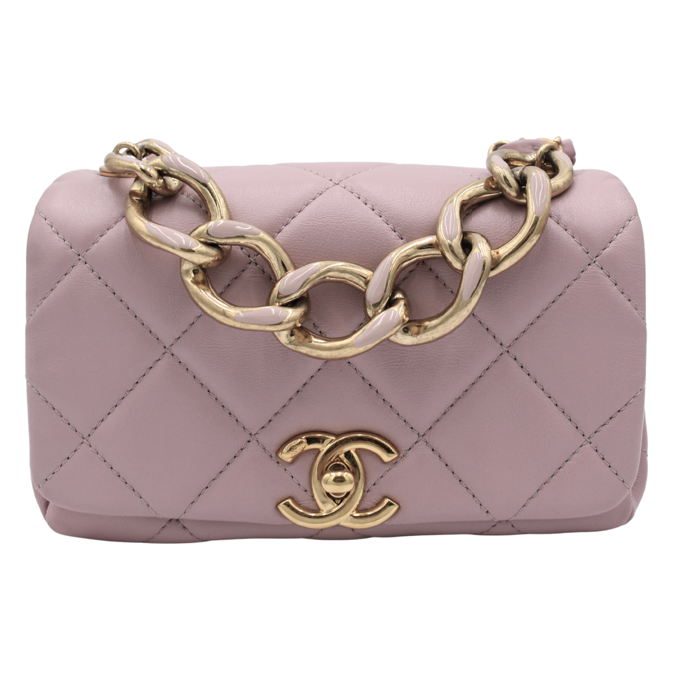 Pink Quilted Lambskin Mini Flap