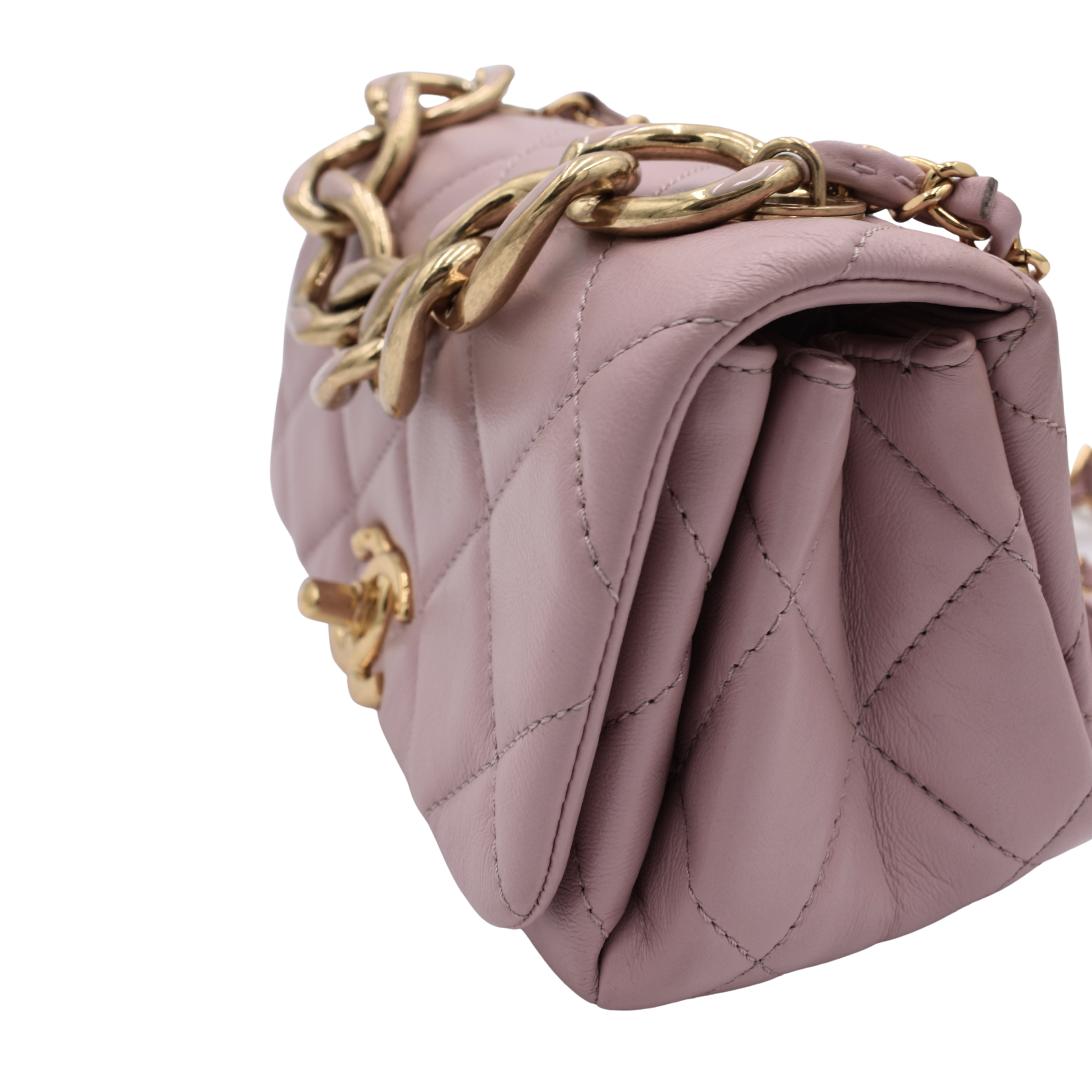 Pink Quilted Lambskin Mini Flap