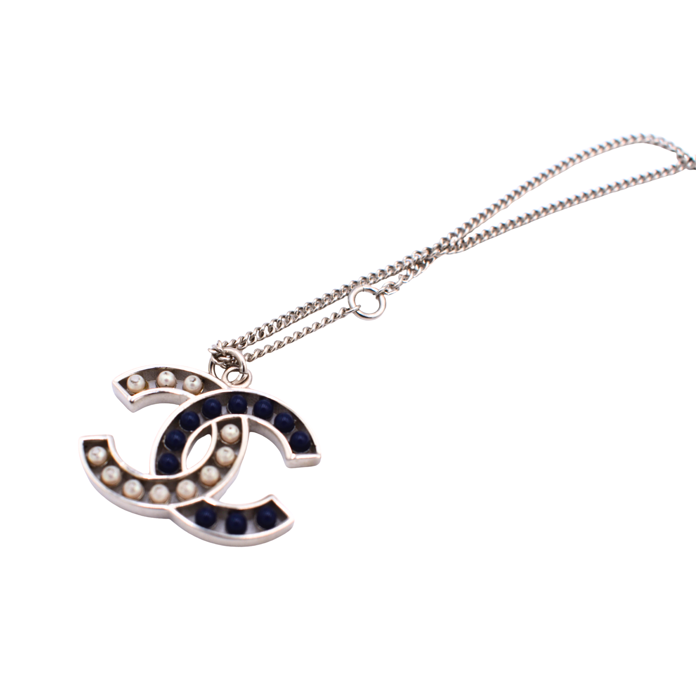 Blue/White Logo Pendant Necklace