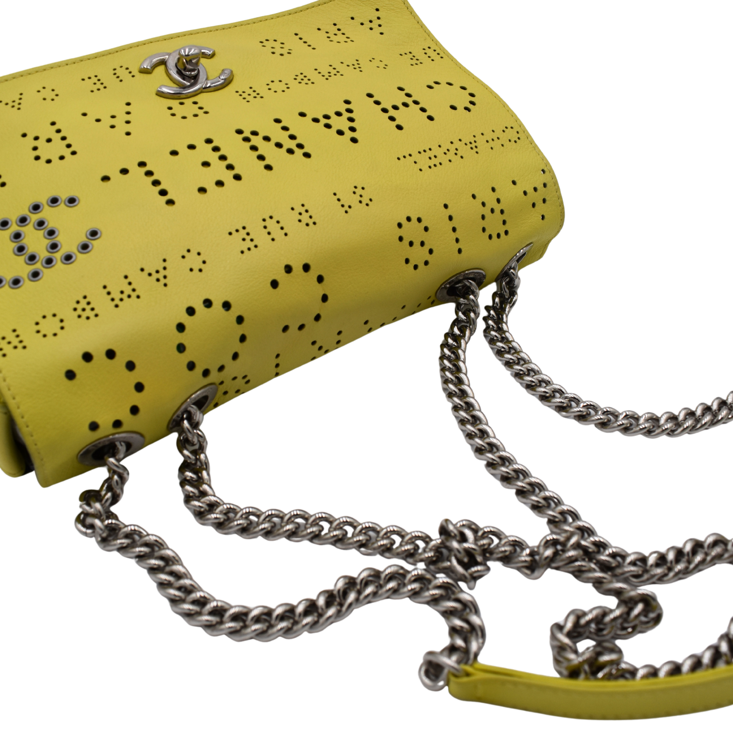 Yellow Calfskin Eyelet Flap Bag