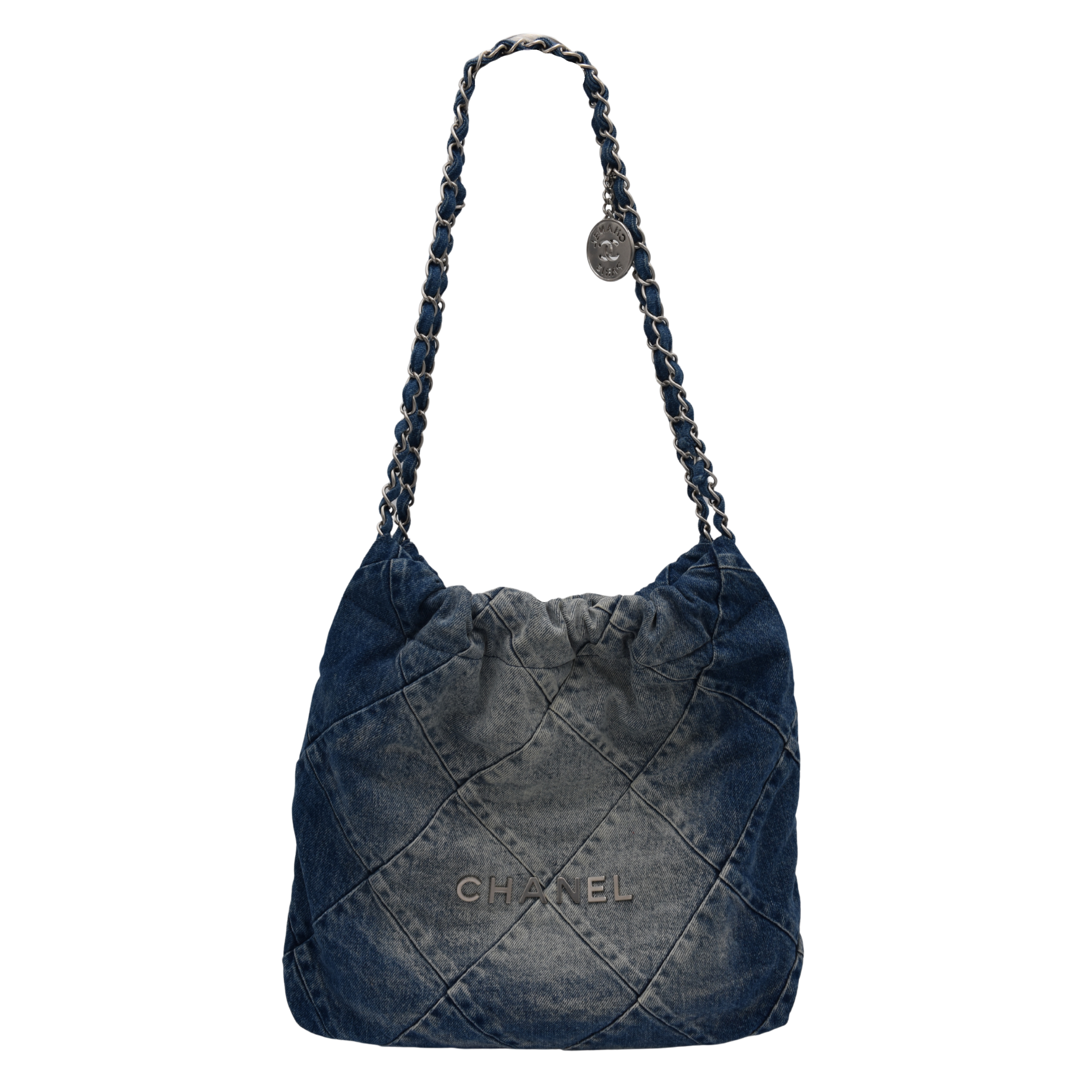22 Quilted Chain Denim Hobo Small