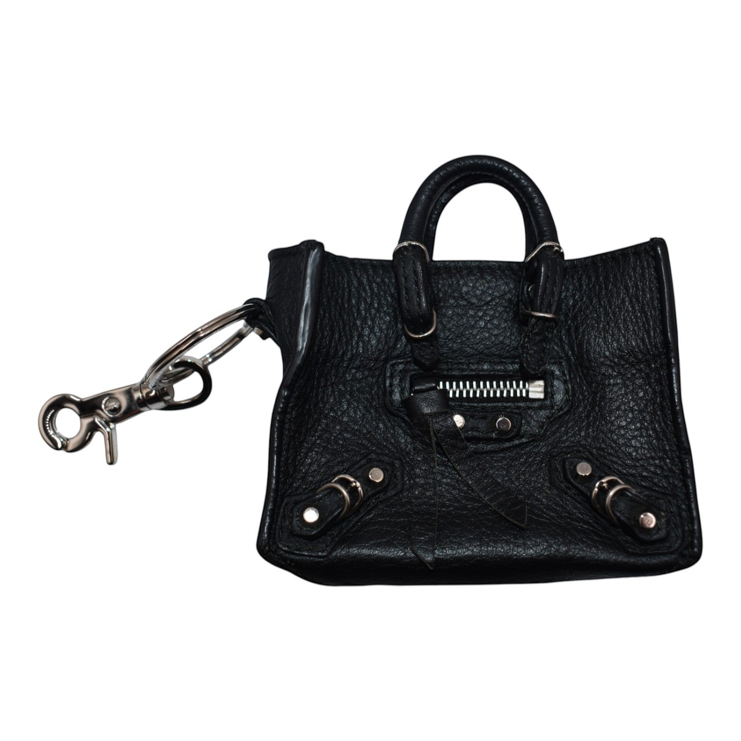 Soldi black 'Le City' micro bag charm with silver hardware and a lobster clasp.