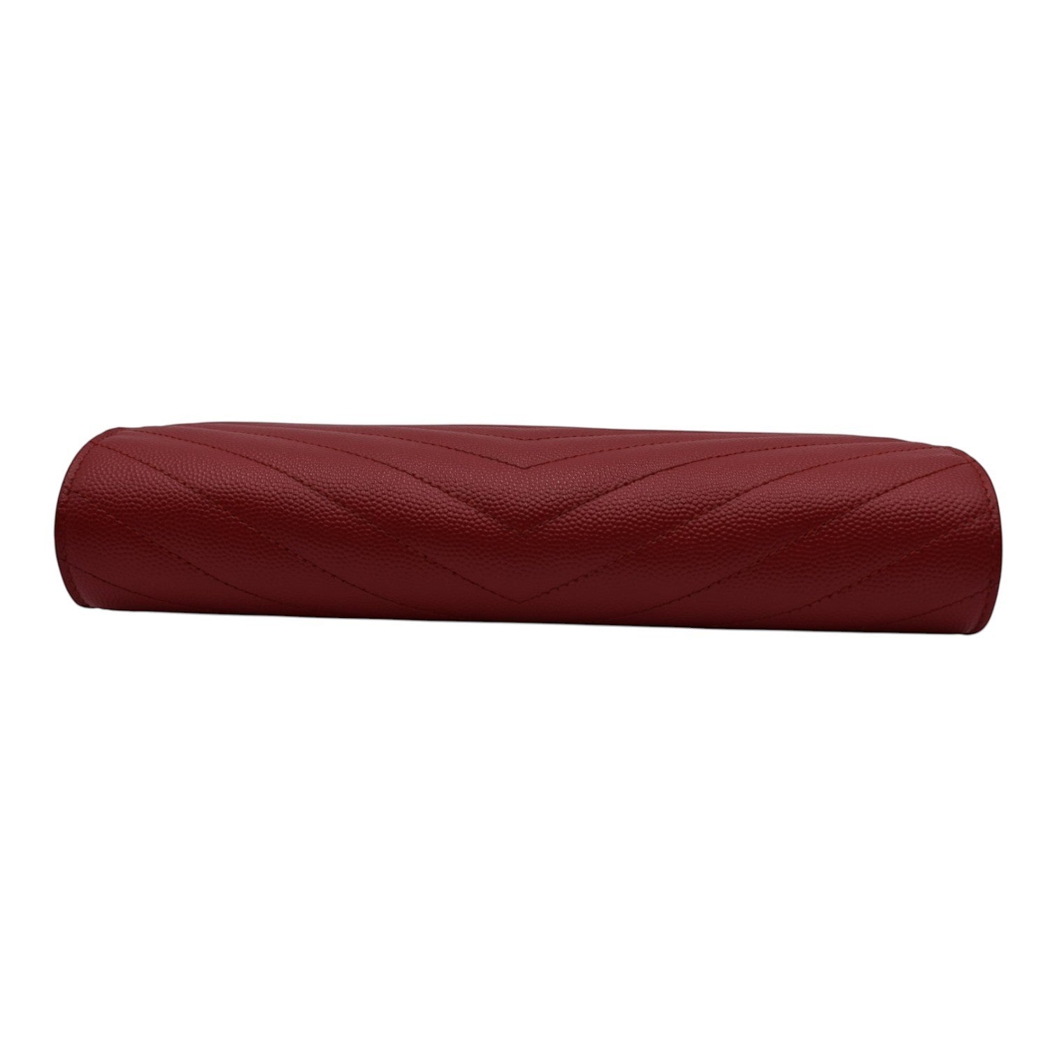Soldi Cassandre Chevron Wallet on Chain in red leather with chevron quilting and flap closure.