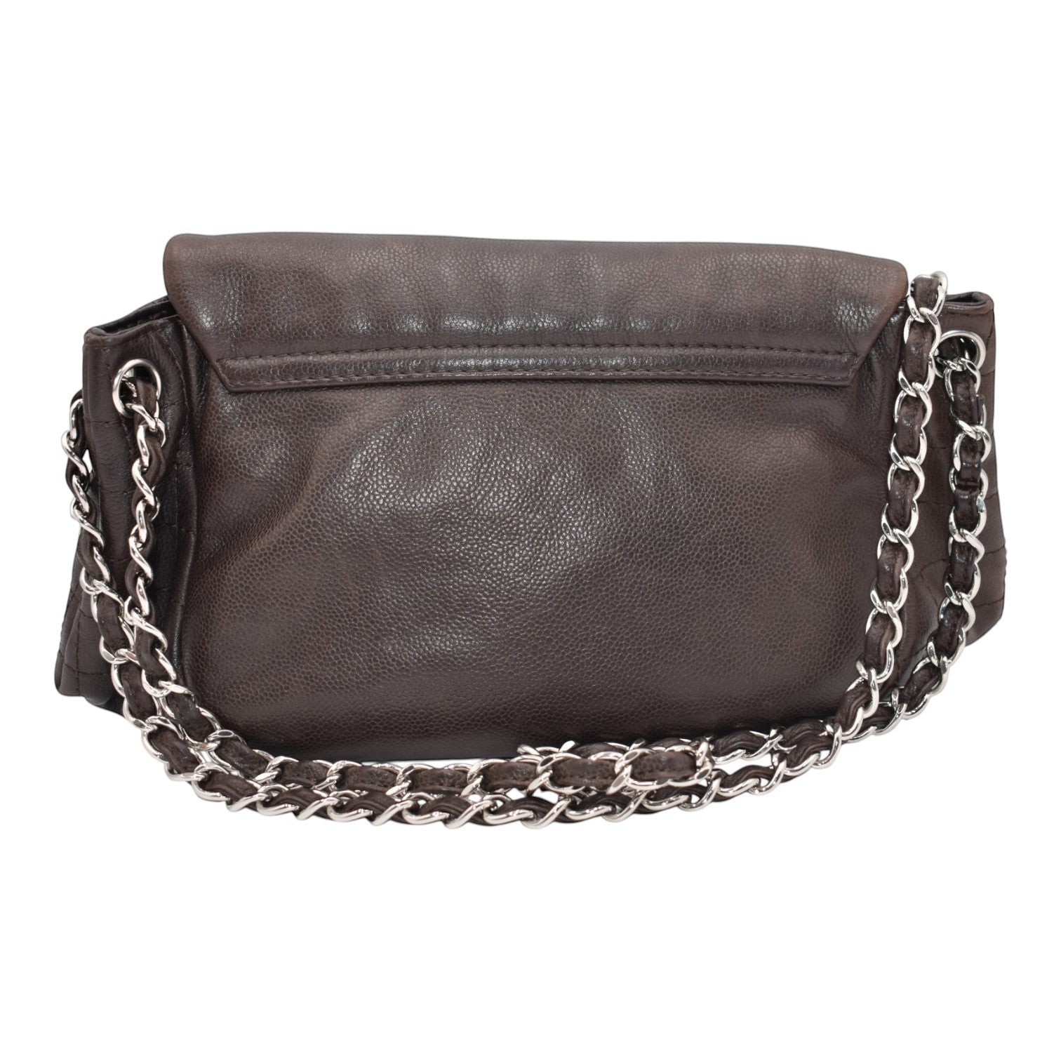 Soldi Chanel brown leather half moon flap bag with silver chain strap