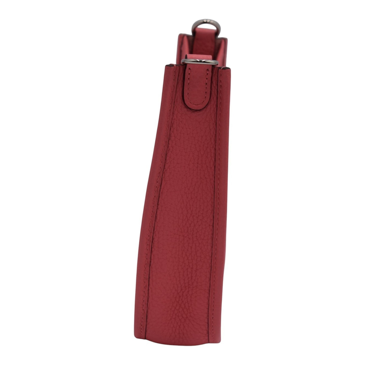 Soldi Hermes Mini Evelyn pink leather handbag with red strap and silver hardware.