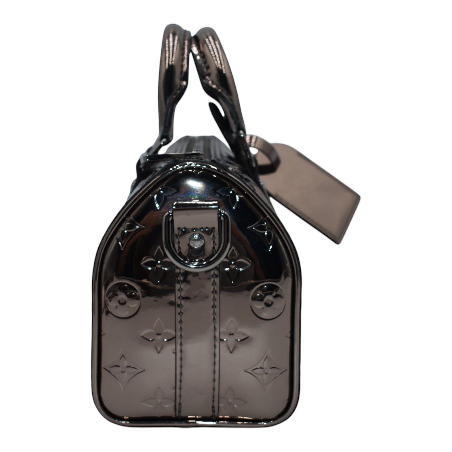 Soldi Louis Vuitton Metallic Silver Speedy handbag with embossed monogram pattern and top handles.