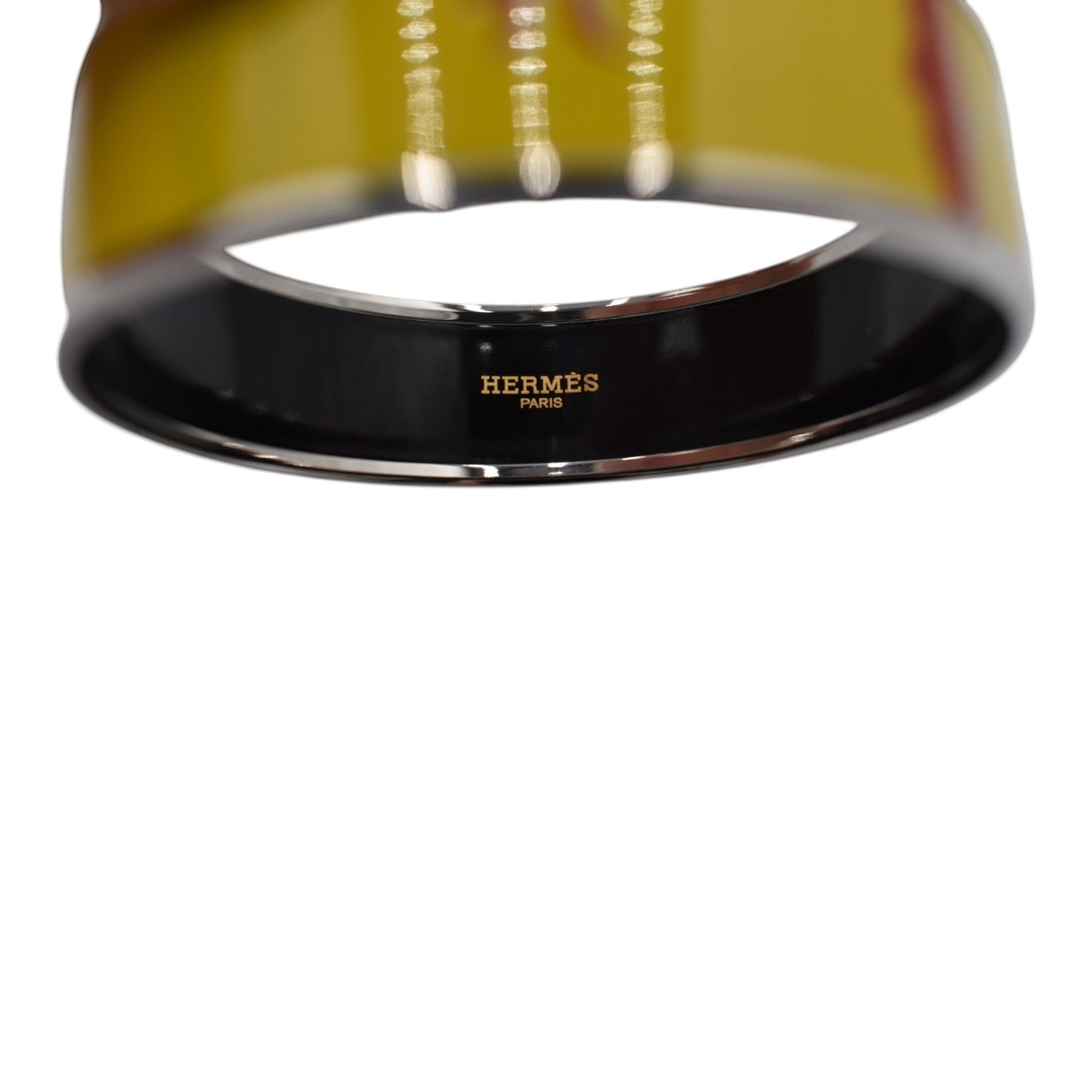 Soldi yellow enamel bangle with black interior and gold-tone hardware featuring a painted design.