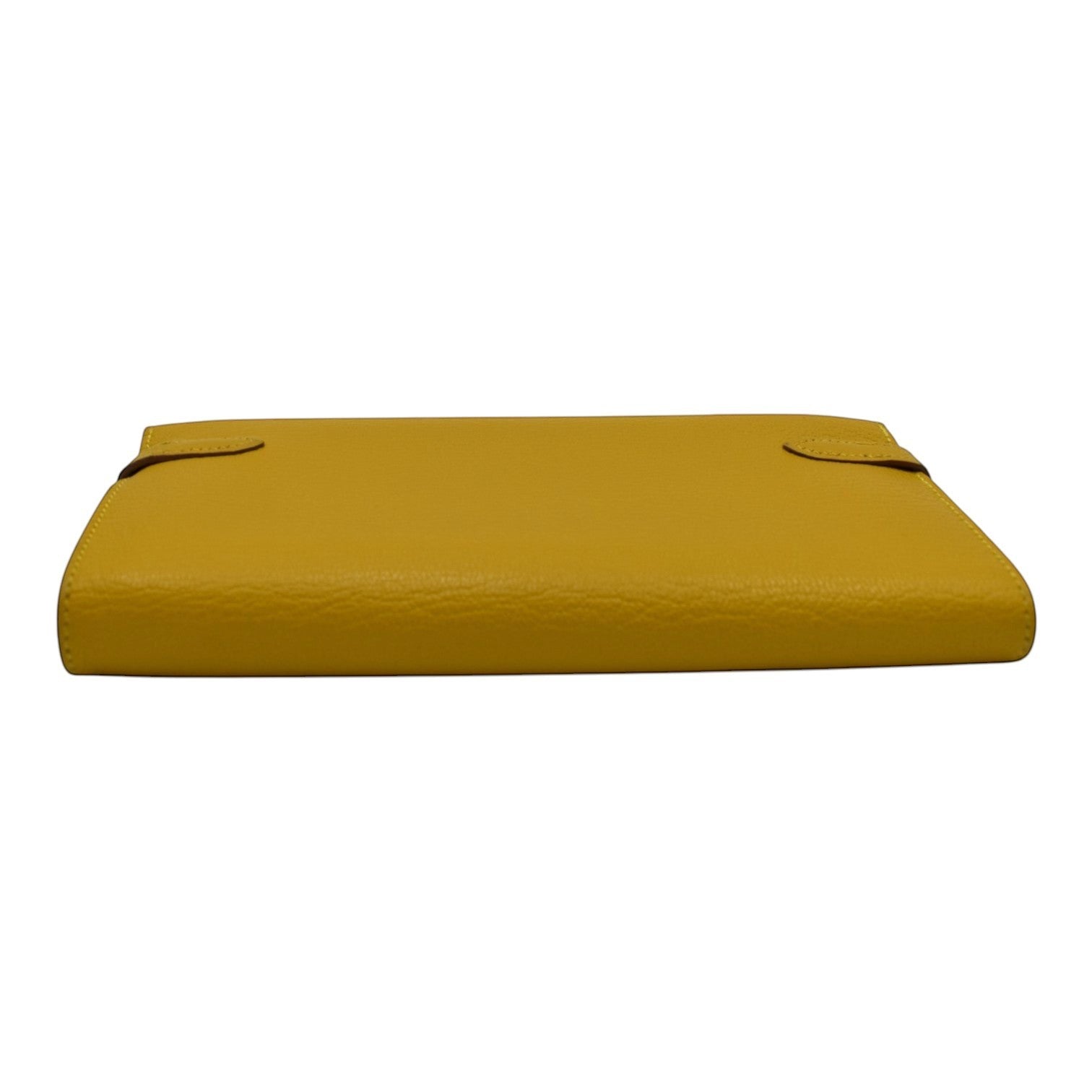 Soldi yellow leather Kelly Pochette wallet with a textured finish and subtle tab details.