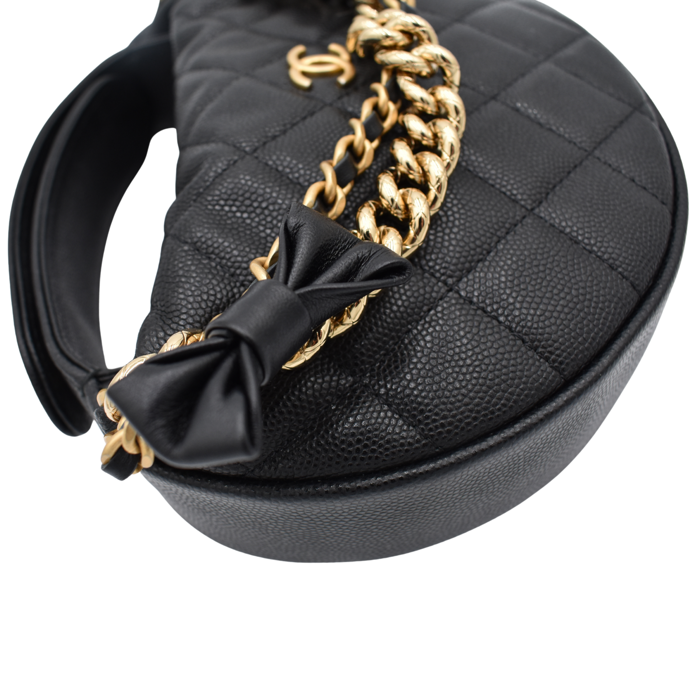 Double Chain Bow Black Quilted Caviar Mini Hobo