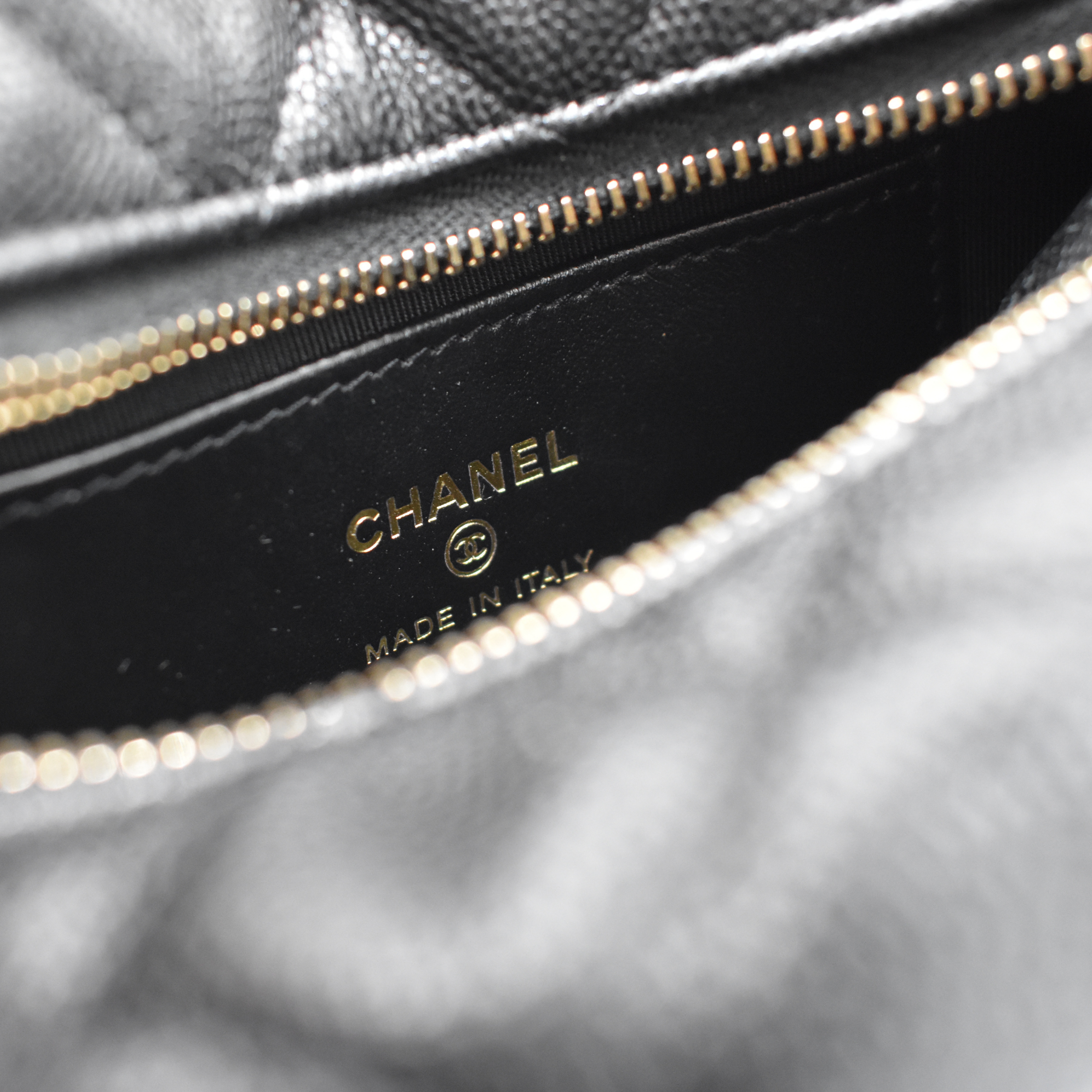 Double Chain Bow Black Quilted Caviar Mini Hobo
