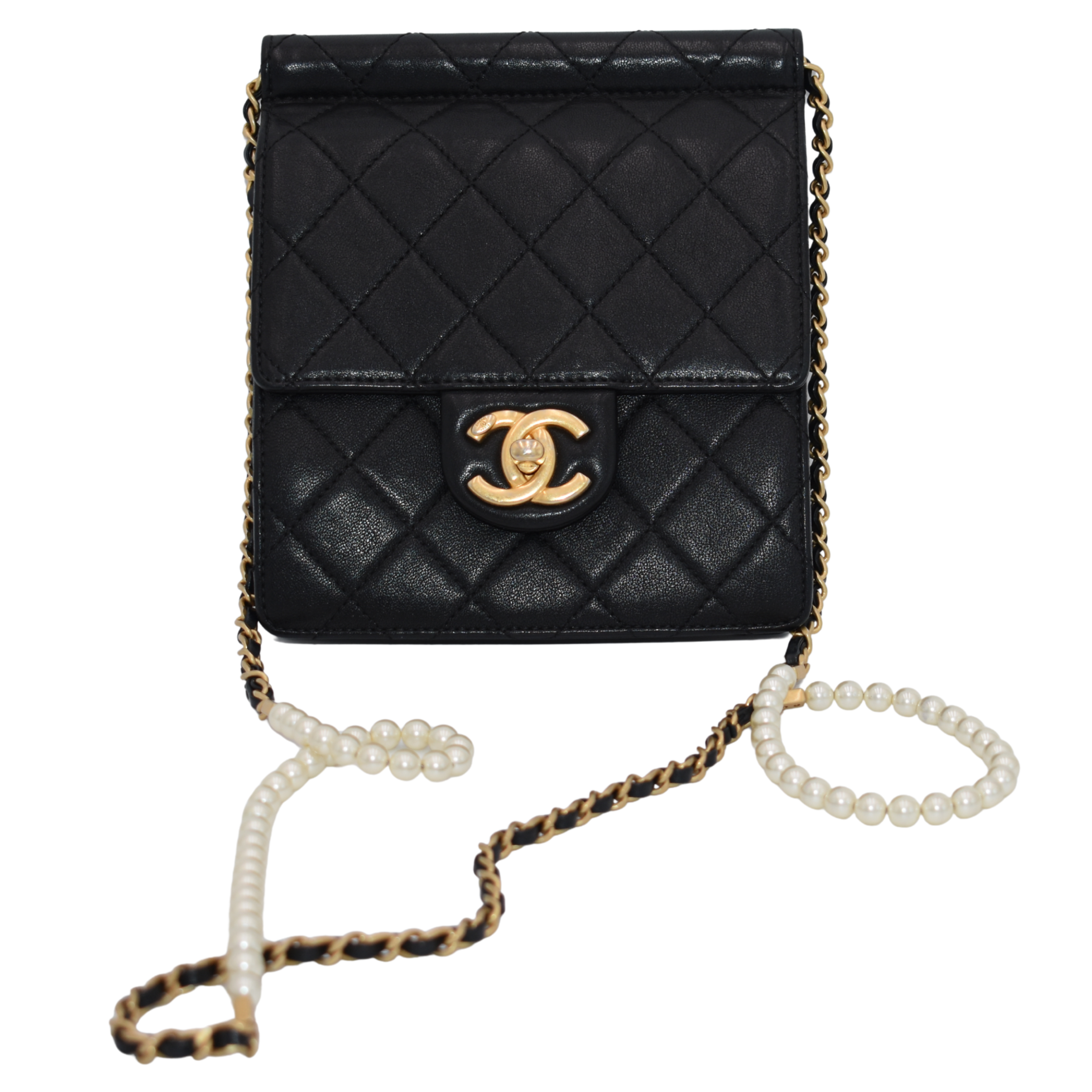 Goatskin Quilted Chic Pearls Flap Bag