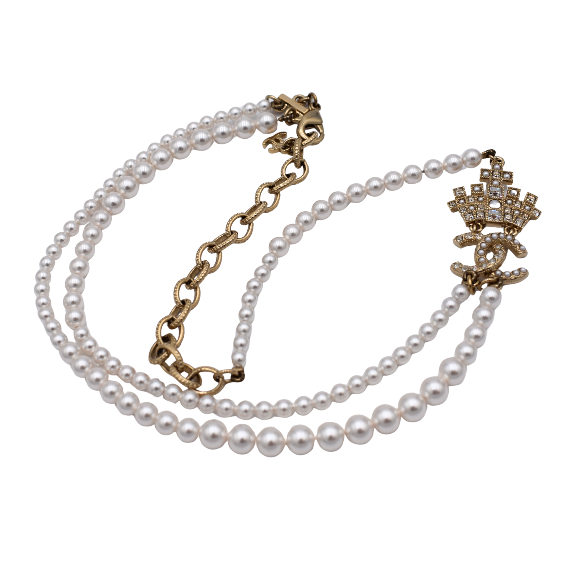 Faux Pearl & Strass Crown Necklace