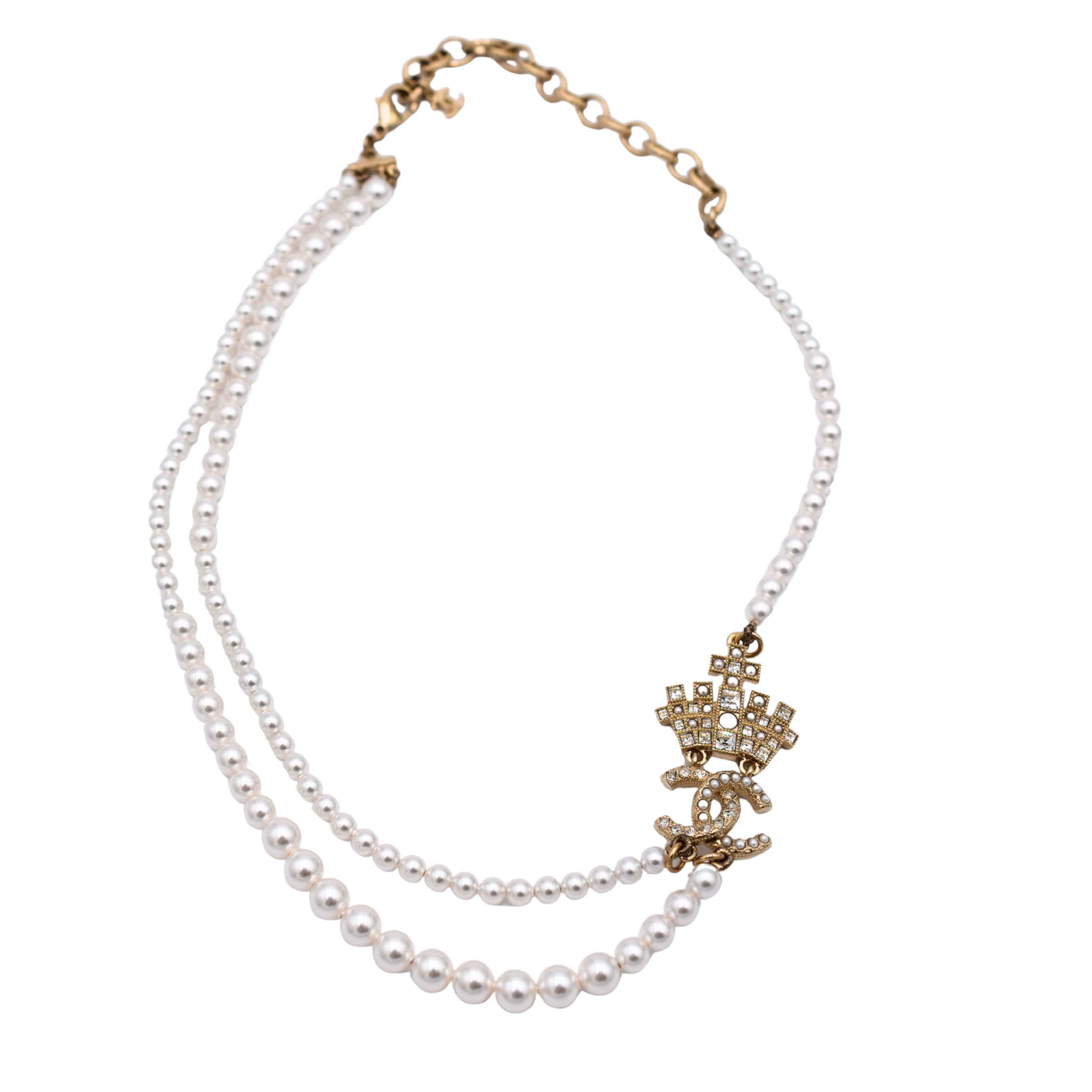 Faux Pearl & Strass Crown Necklace