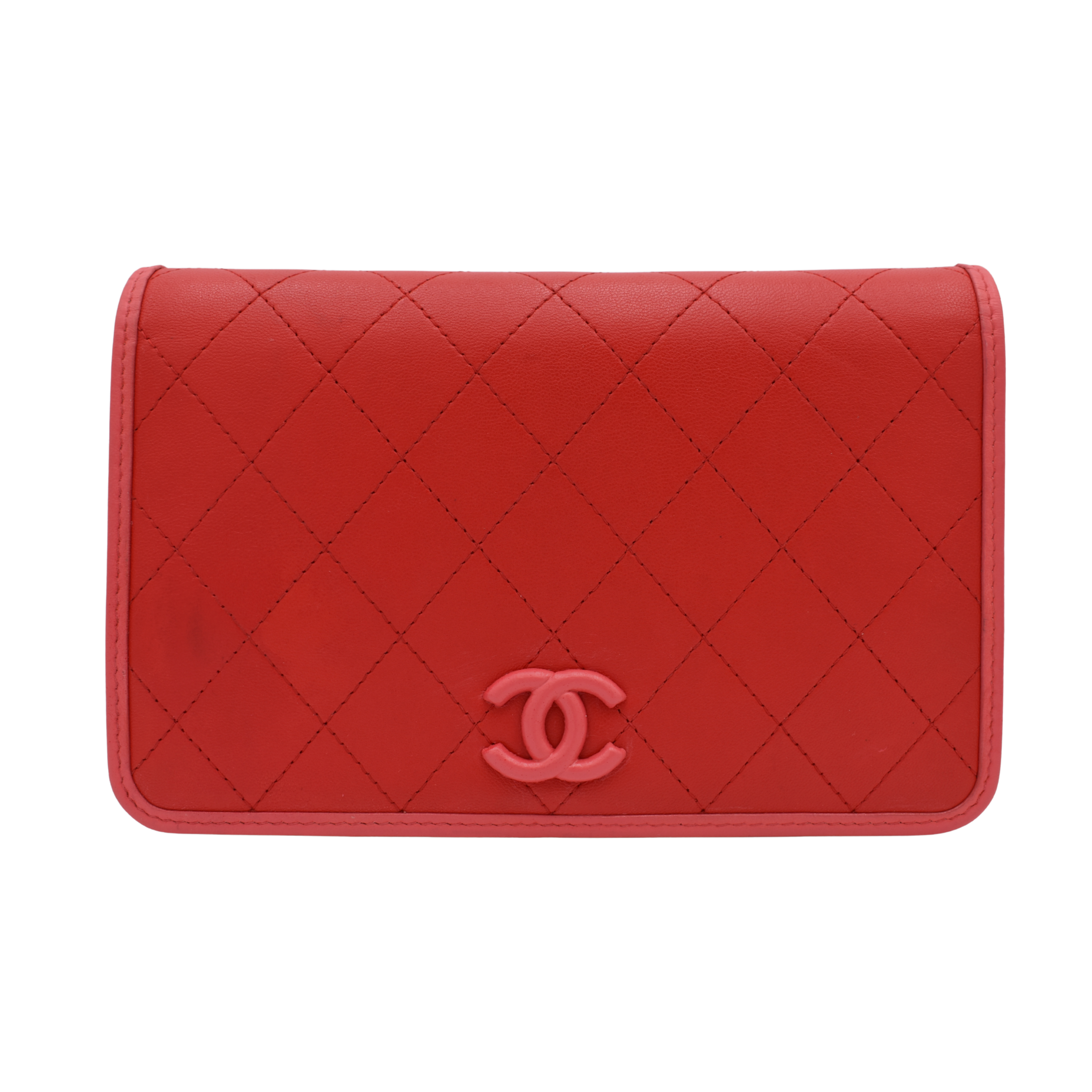 Quilted Lambskin Red/Pink Wallet on Chain