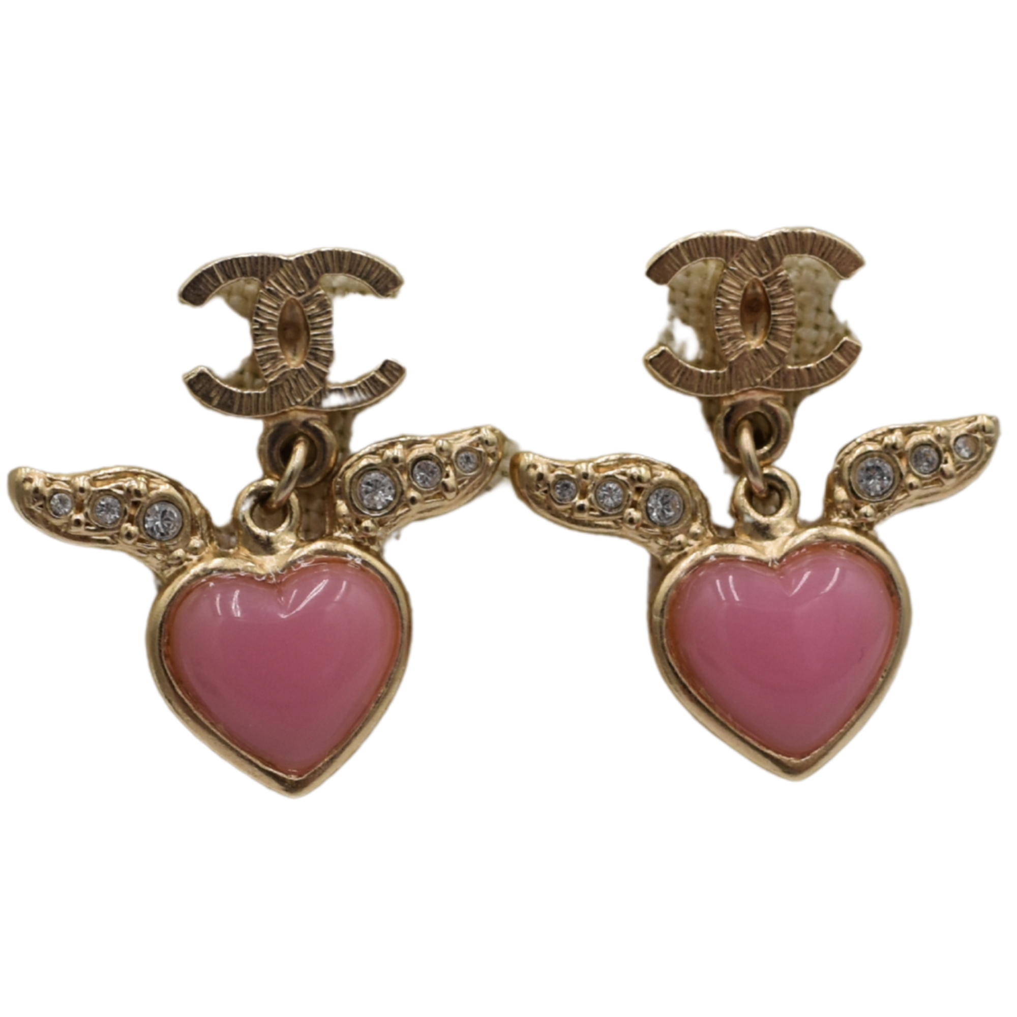 CC Logo Pink Heart Rhinestone Earrings