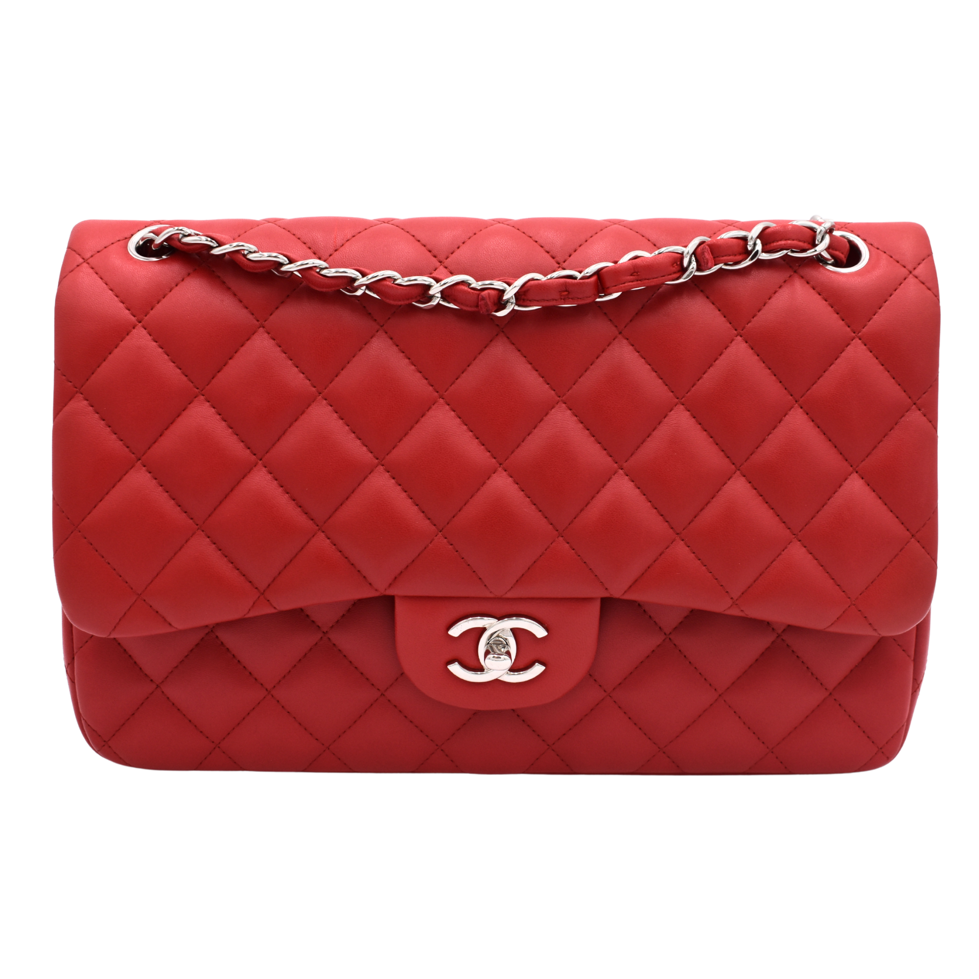Red Lambskin Jumbo Double Flap