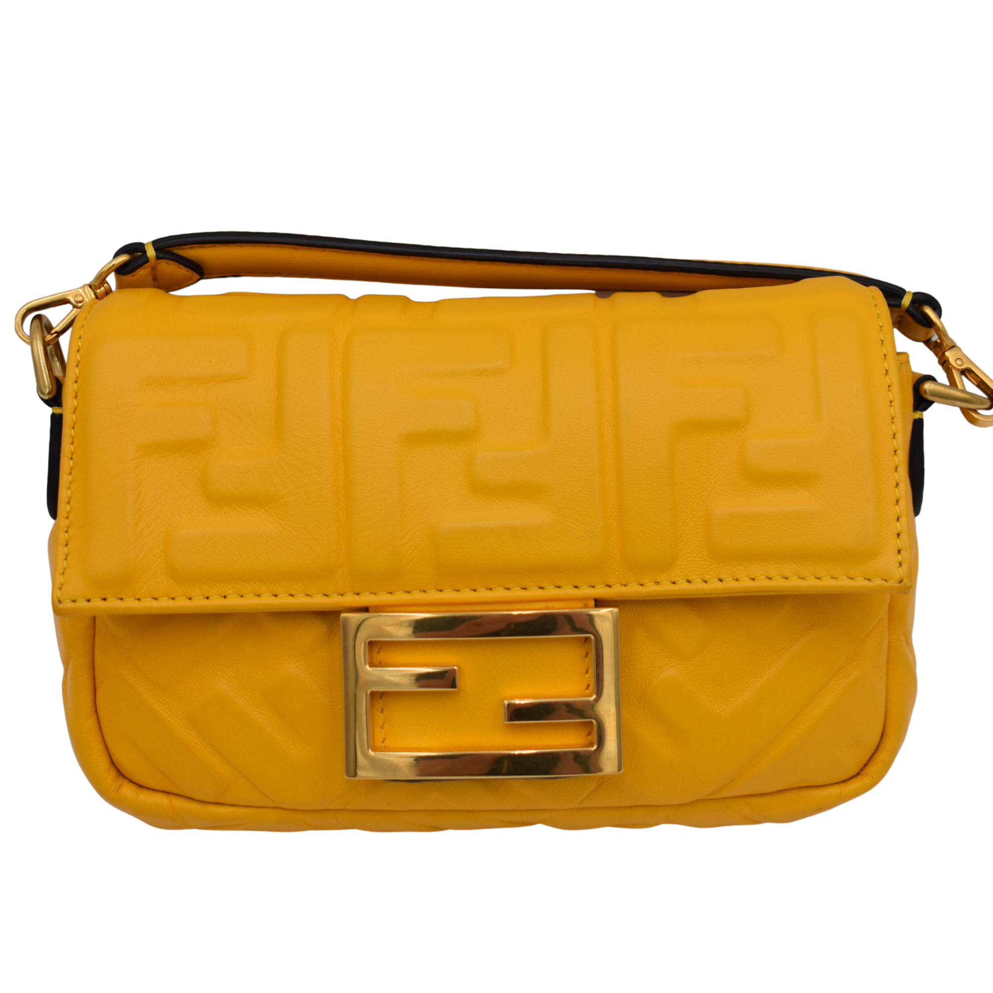 Mini Baguette Yellow FF Embossed Nappa Leather