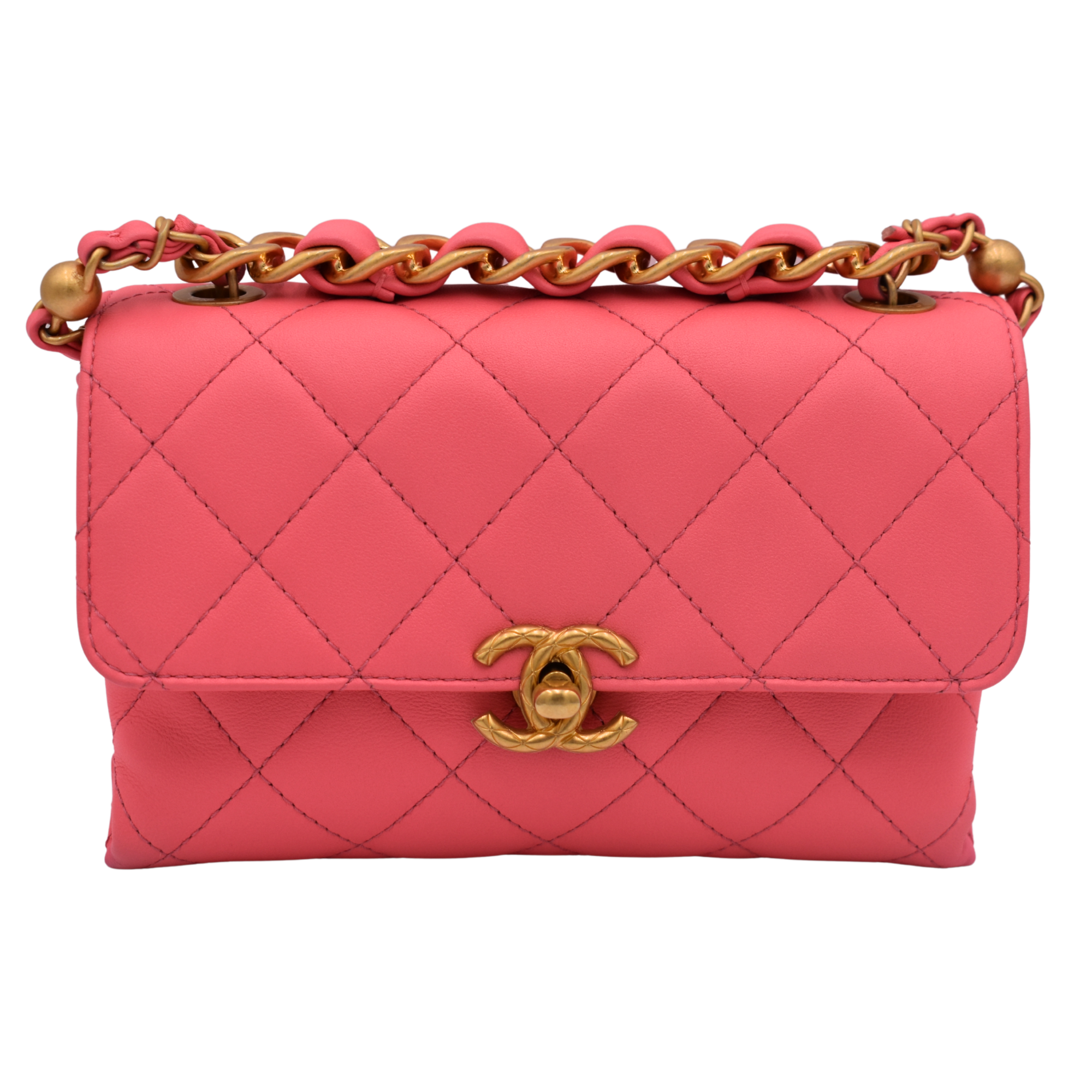 Pink Quilted Calfskin Mini Flap