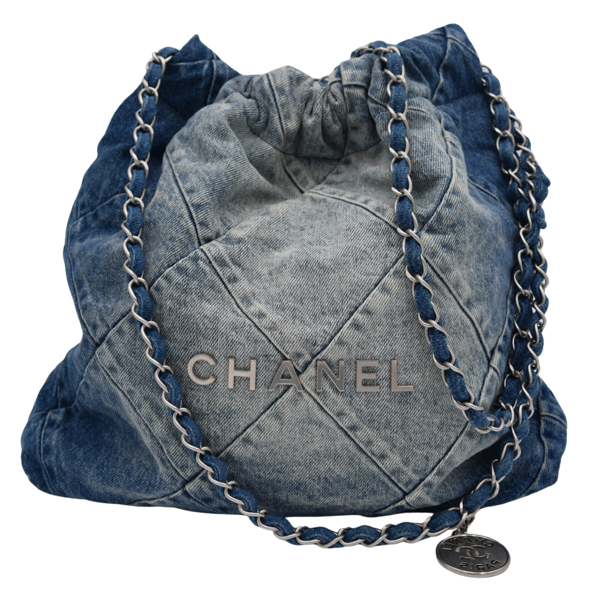 22 Quilted Chain Denim Hobo Small