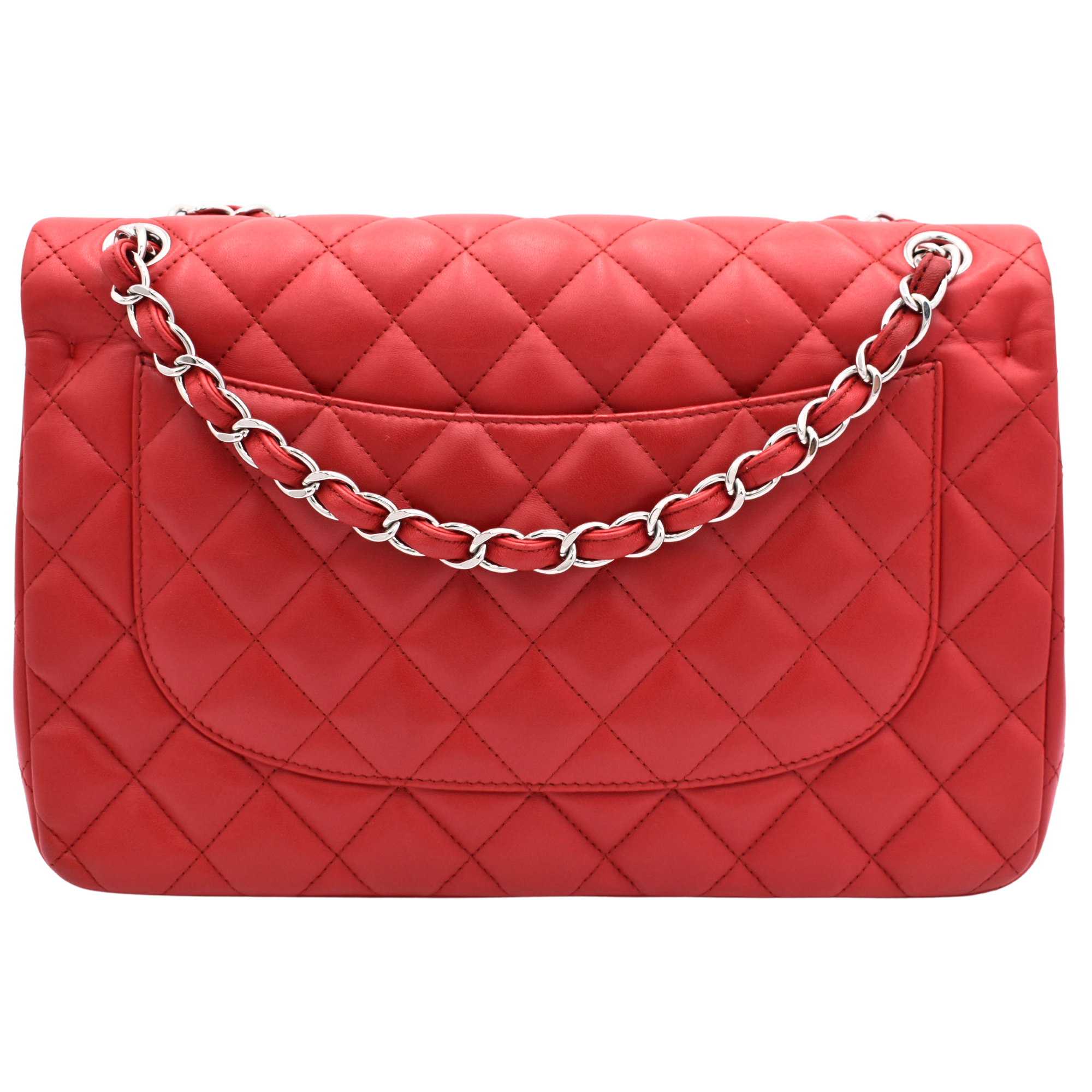 Red Lambskin Jumbo Double Flap