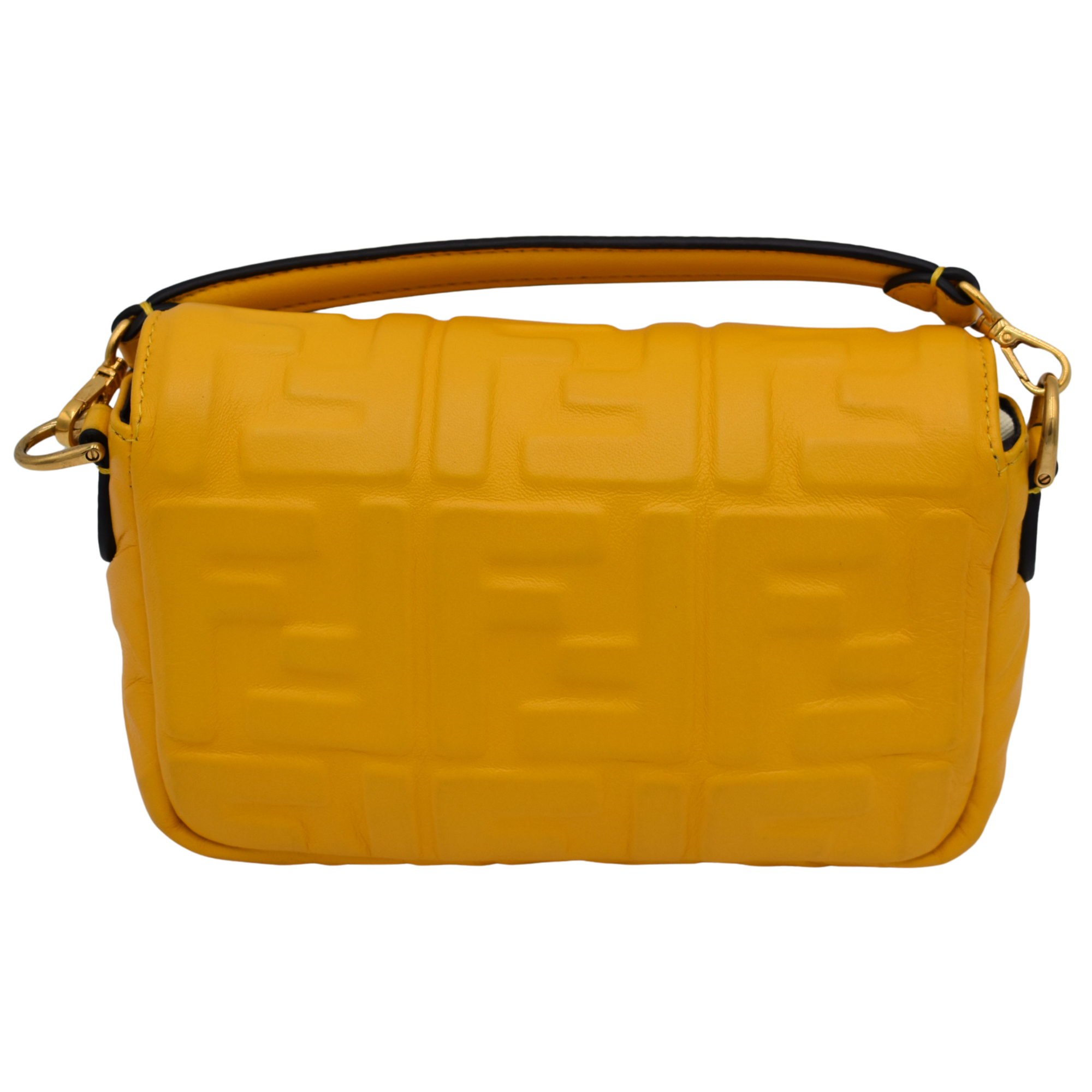 Mini Baguette Yellow FF Embossed Nappa Leather