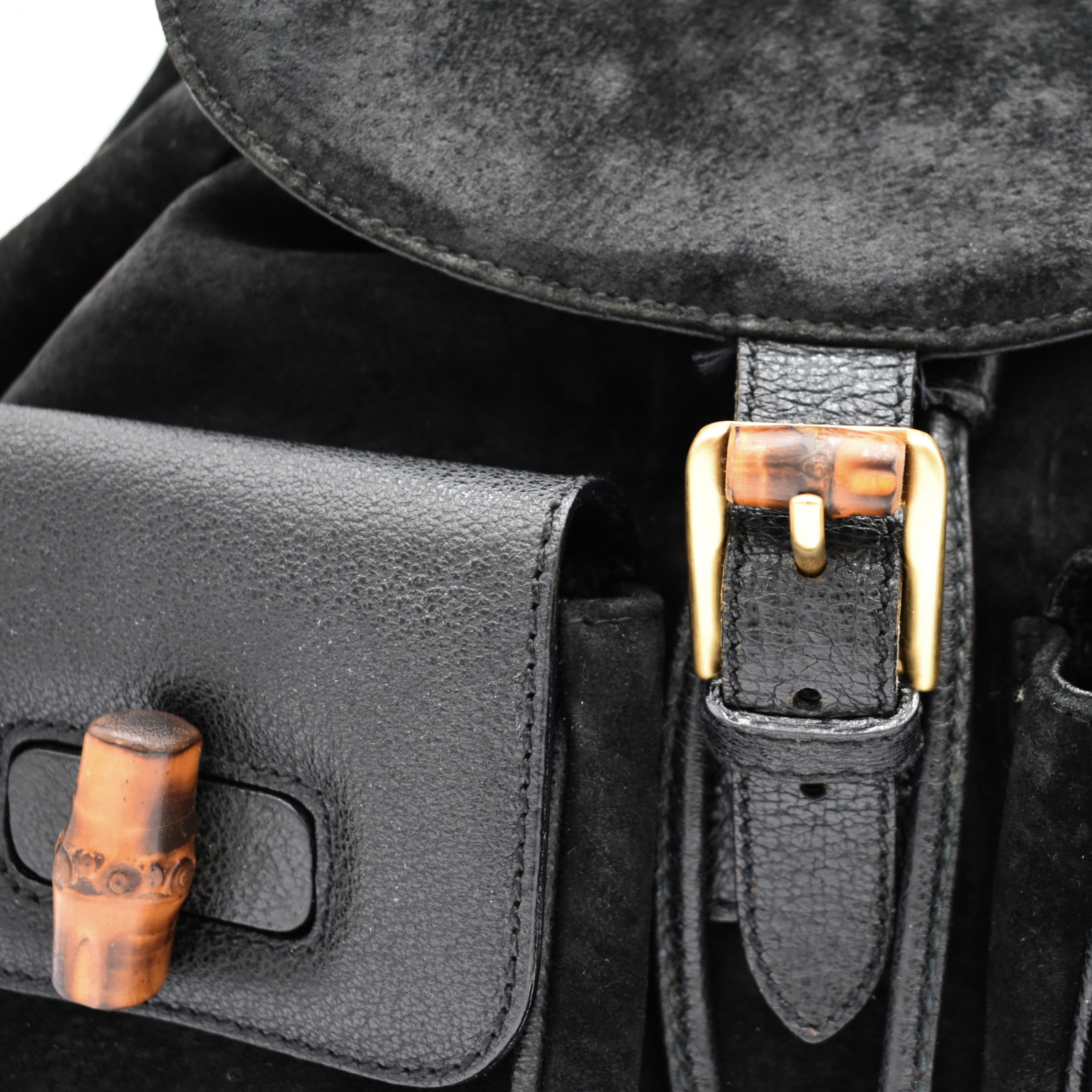 Bamboo Black Suede Backpack