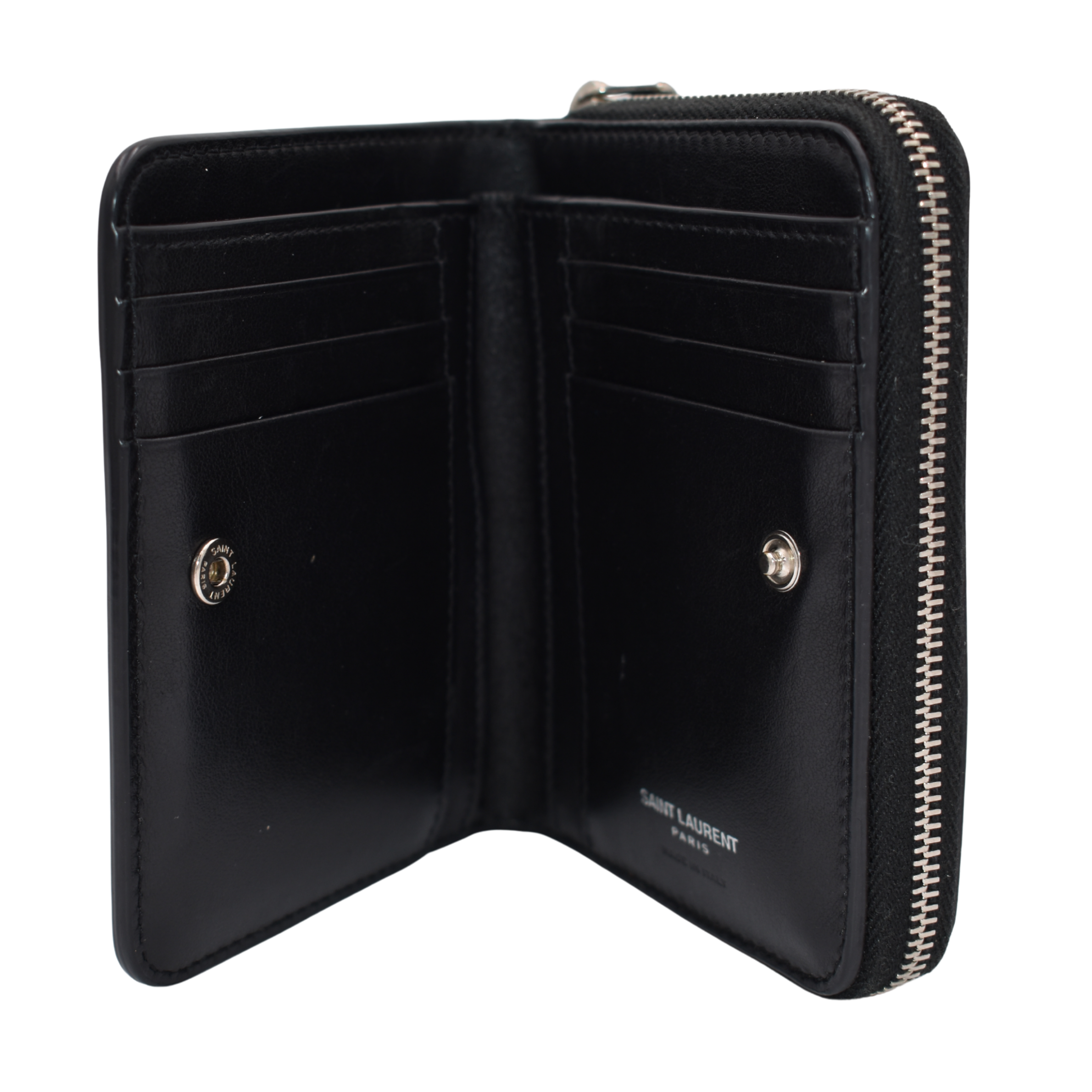 Black Leather Love Patched Zip Wallet