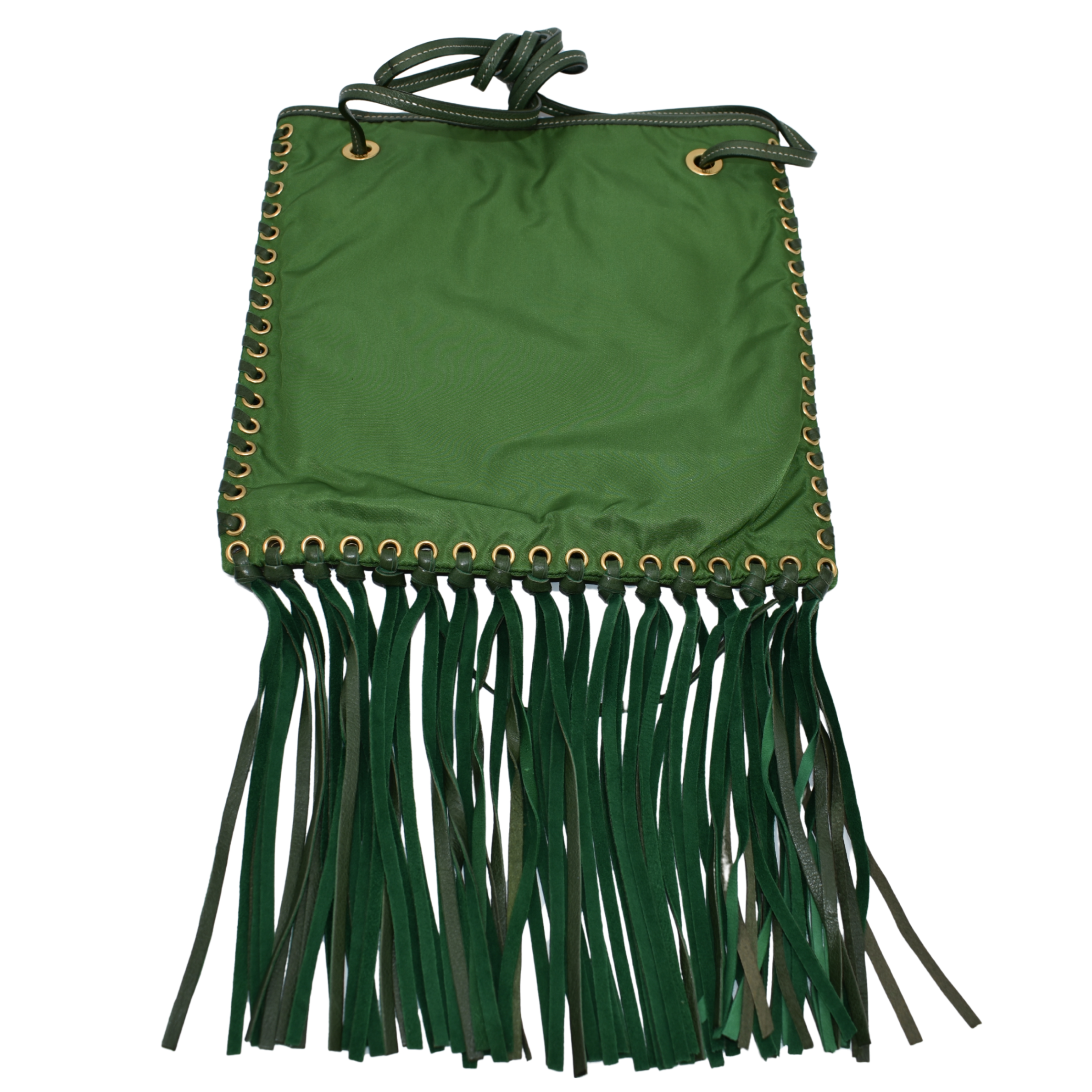 Green Nylon Crossbody Bag with Fringe