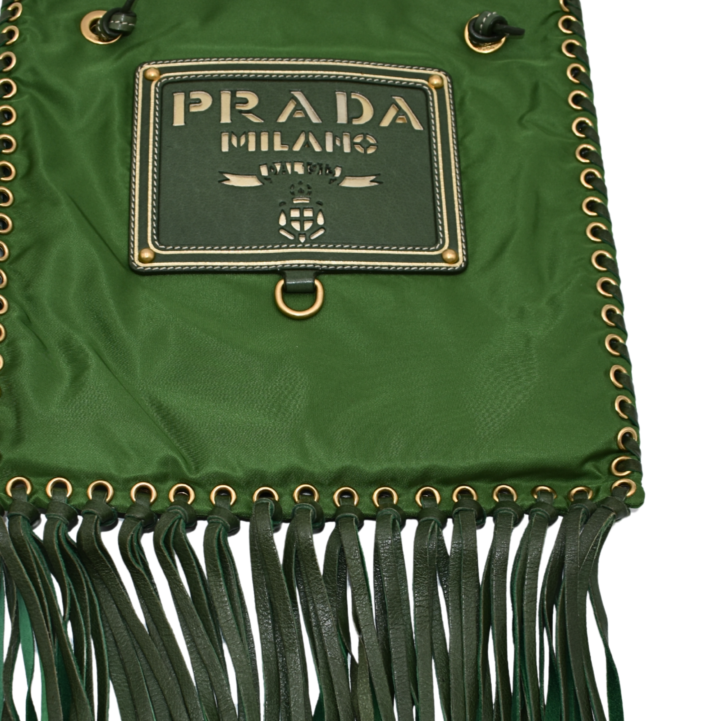 Green Nylon Crossbody Bag with Fringe