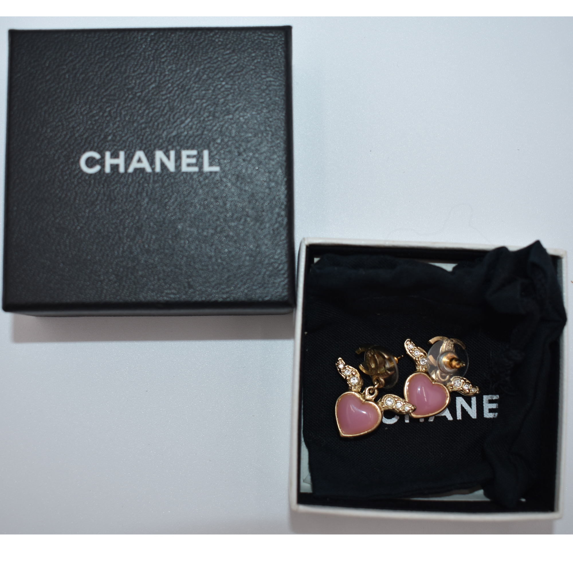 CC Logo Pink Heart Rhinestone Earrings
