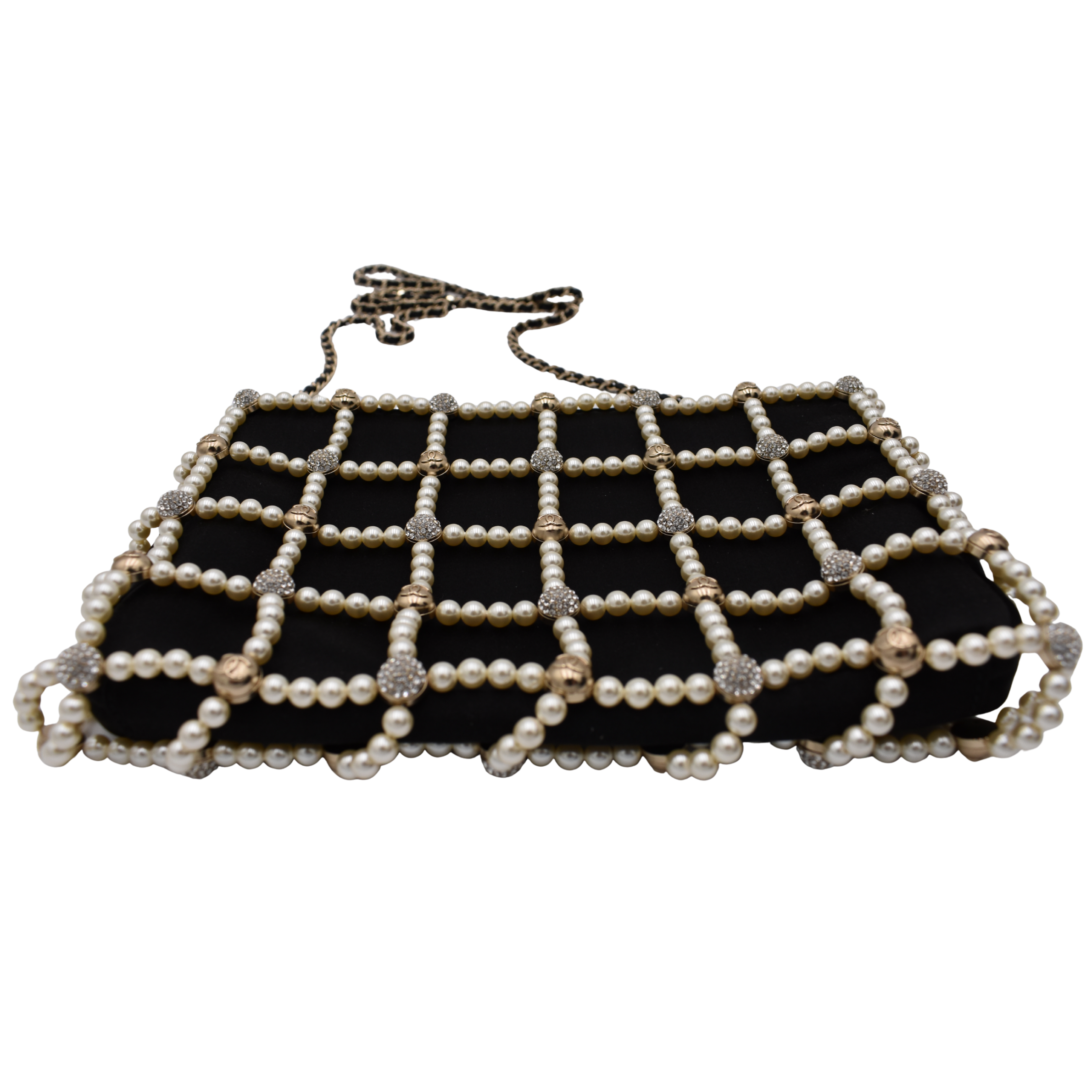 Satin Pearl Frame Crossbody Evening Bag