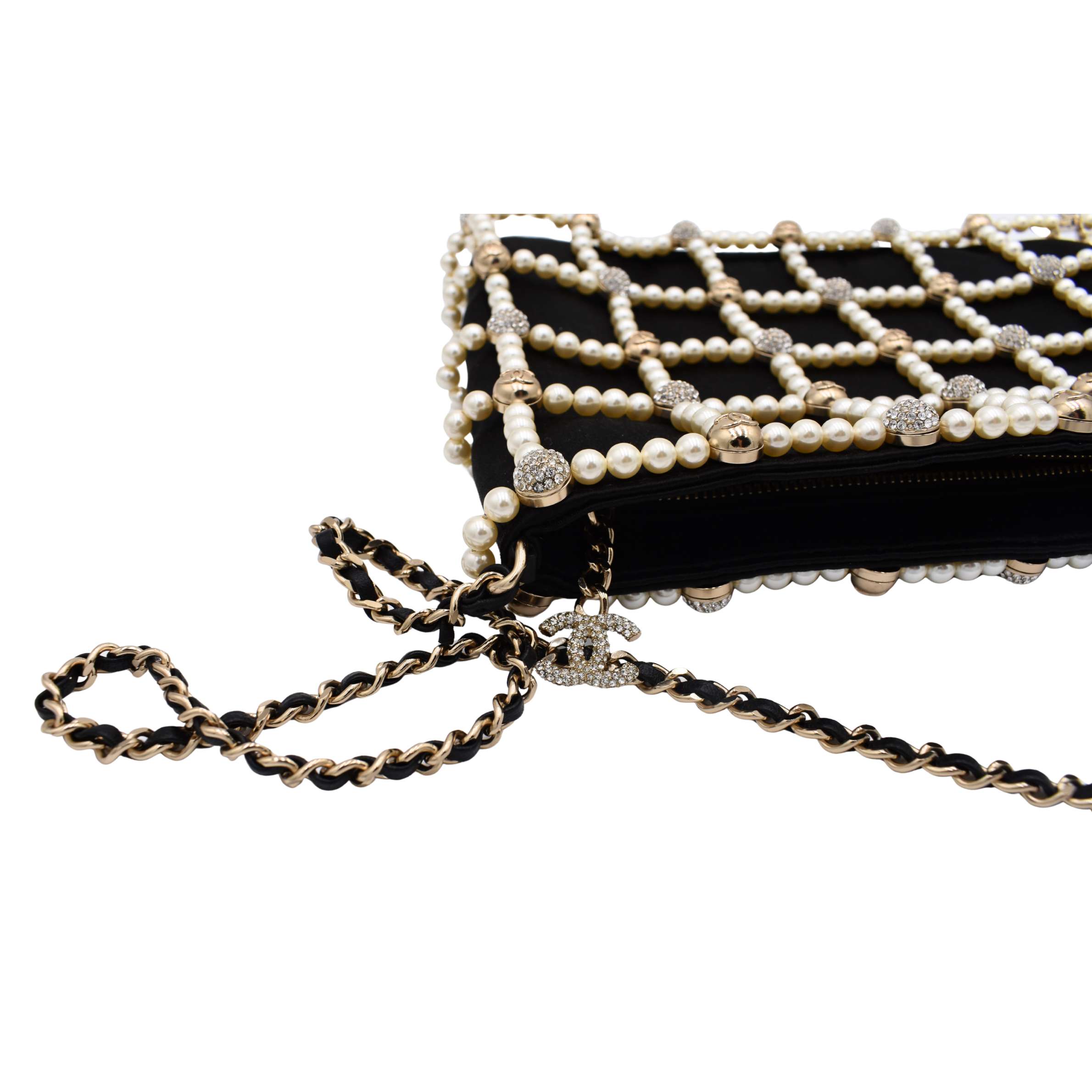 Satin Pearl Frame Crossbody Evening Bag