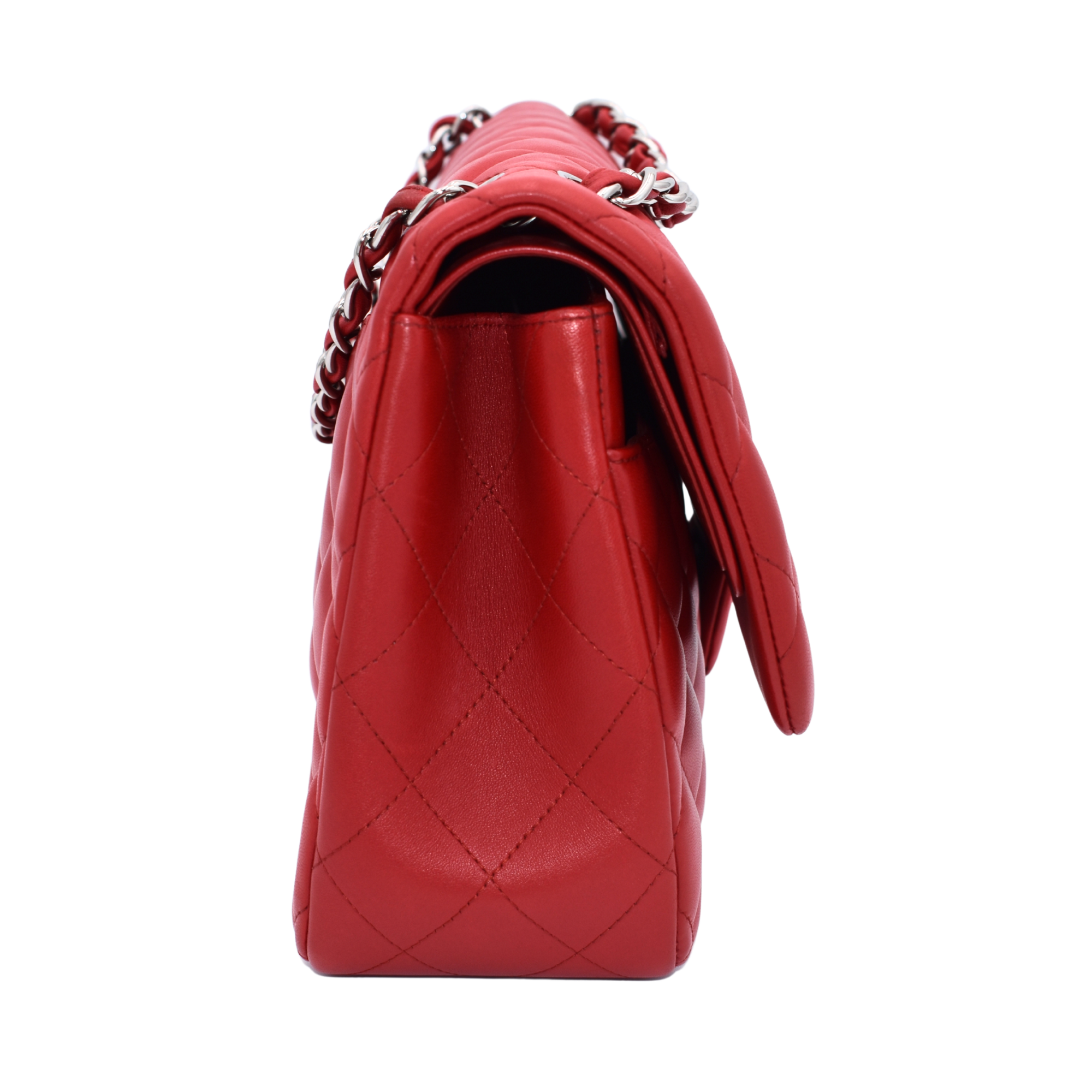 Red Lambskin Jumbo Double Flap