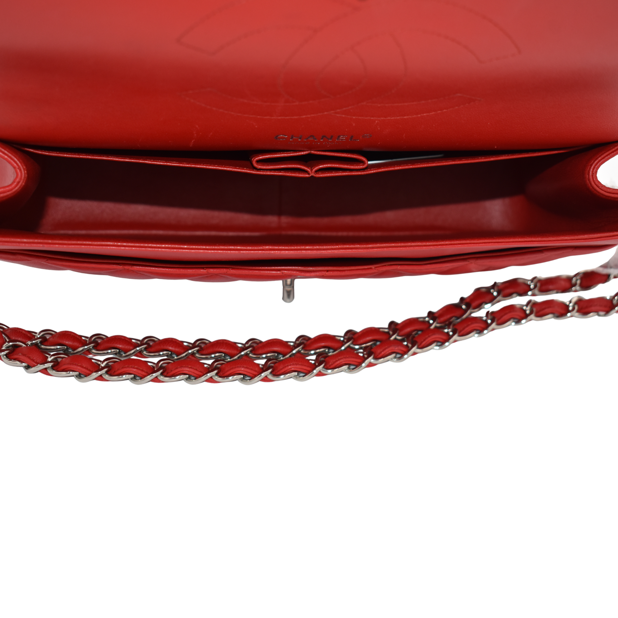 Red Lambskin Jumbo Double Flap