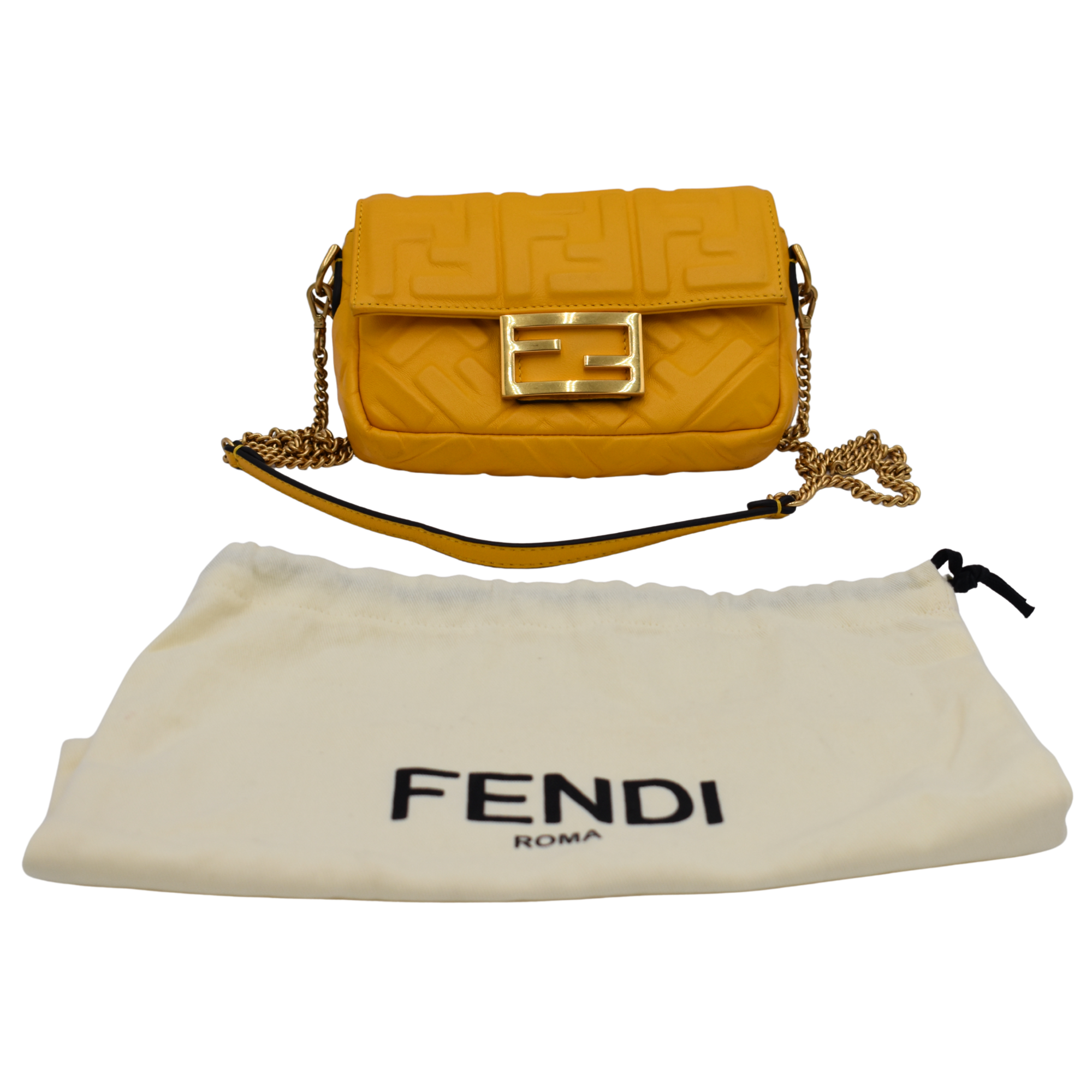 Mini Baguette Yellow FF Embossed Nappa Leather