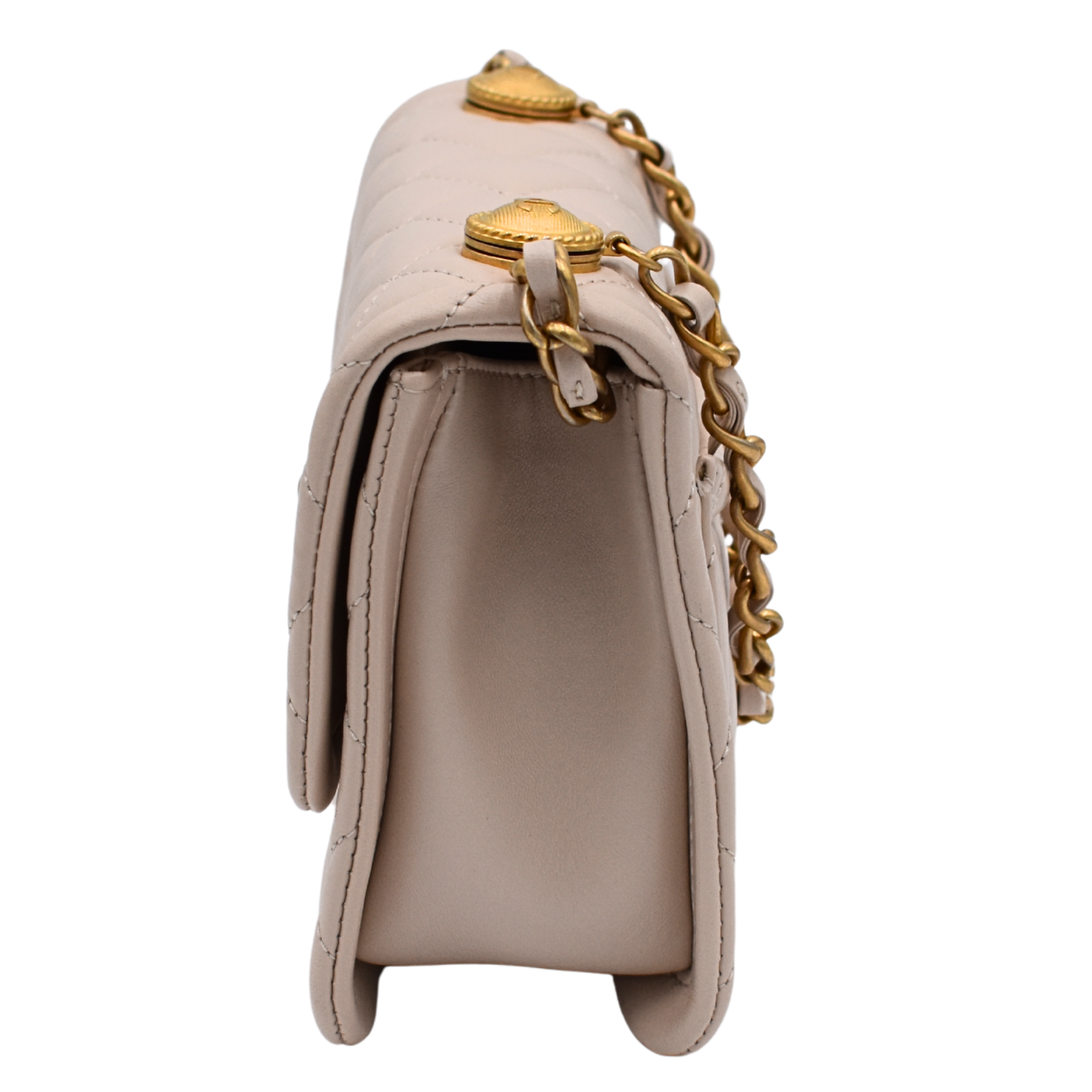 Button on Top Small Lambskin Beige
