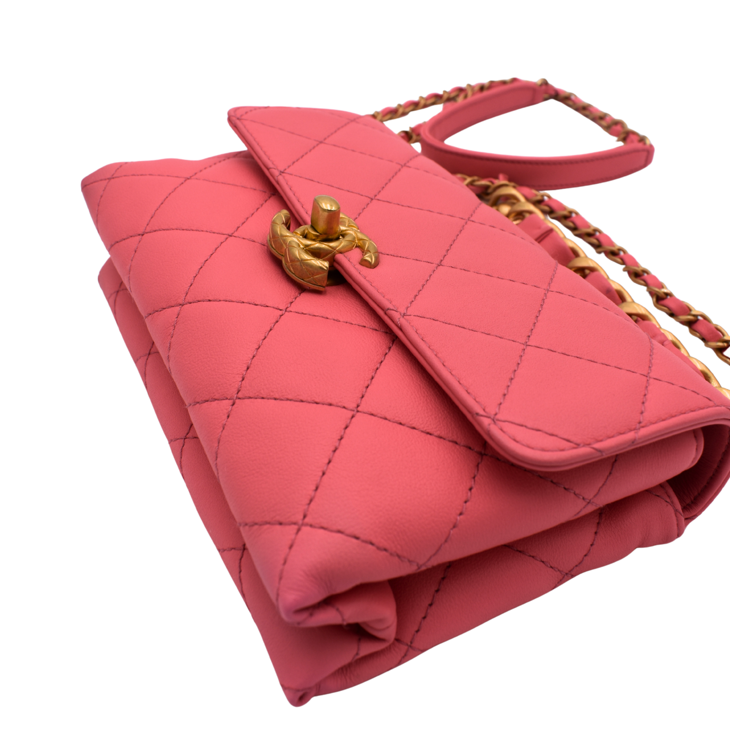 Pink Quilted Calfskin Mini Flap