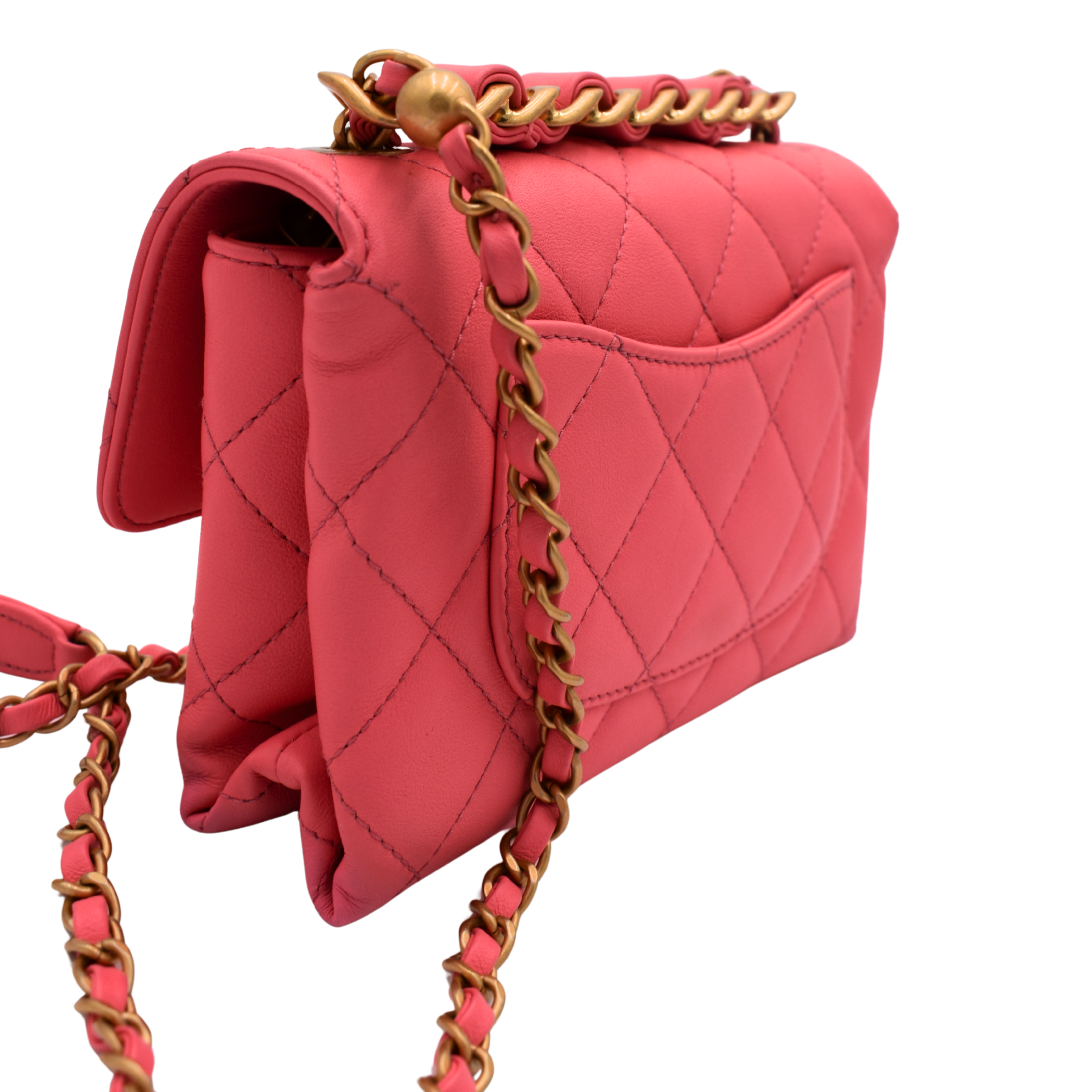 Pink Quilted Calfskin Mini Flap