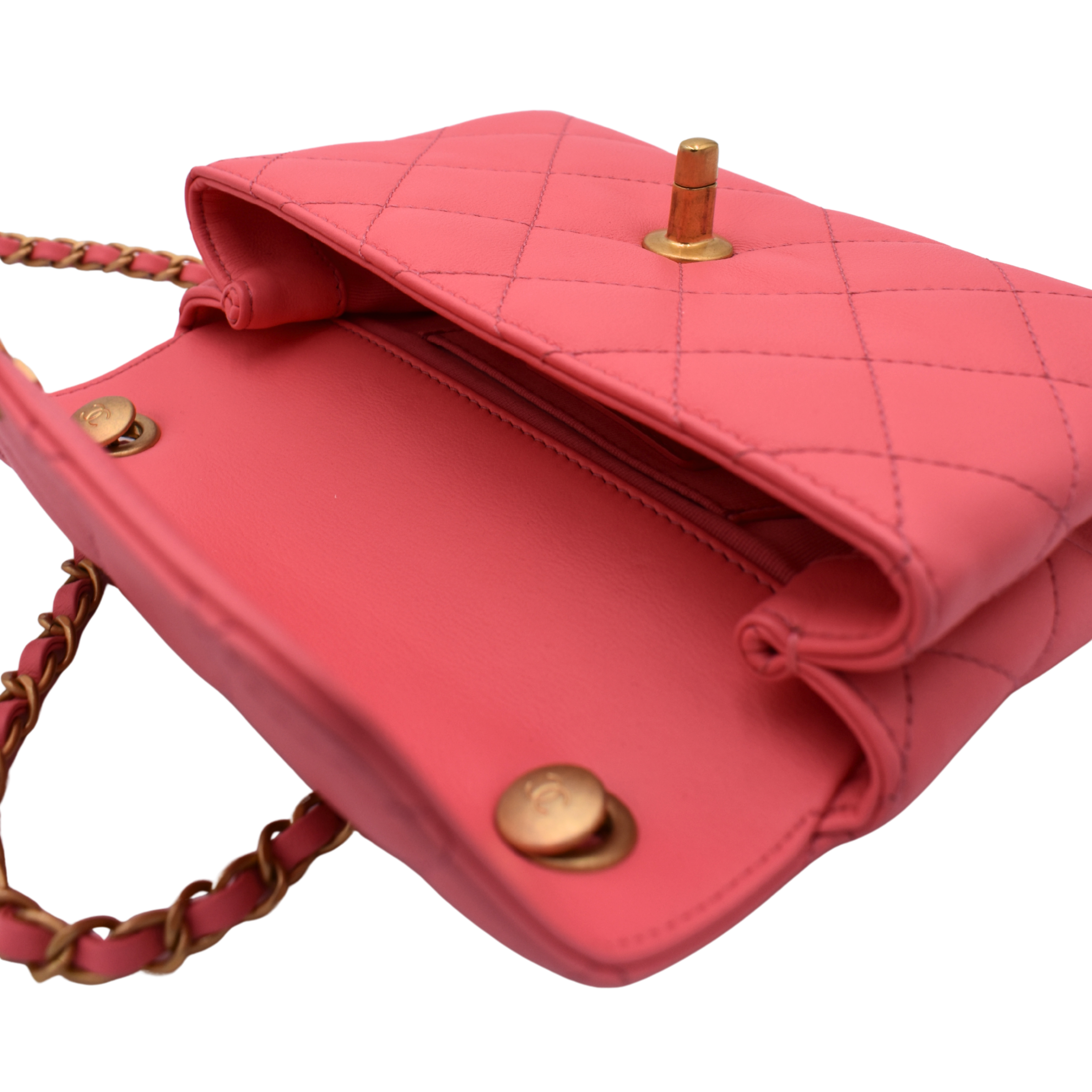 Pink Quilted Calfskin Mini Flap