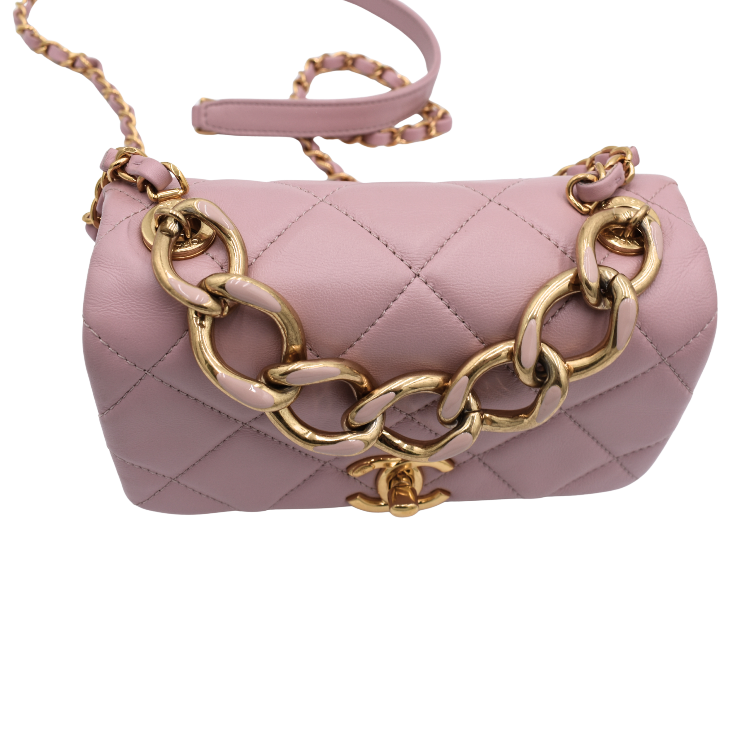 Pink Quilted Lambskin Mini Flap